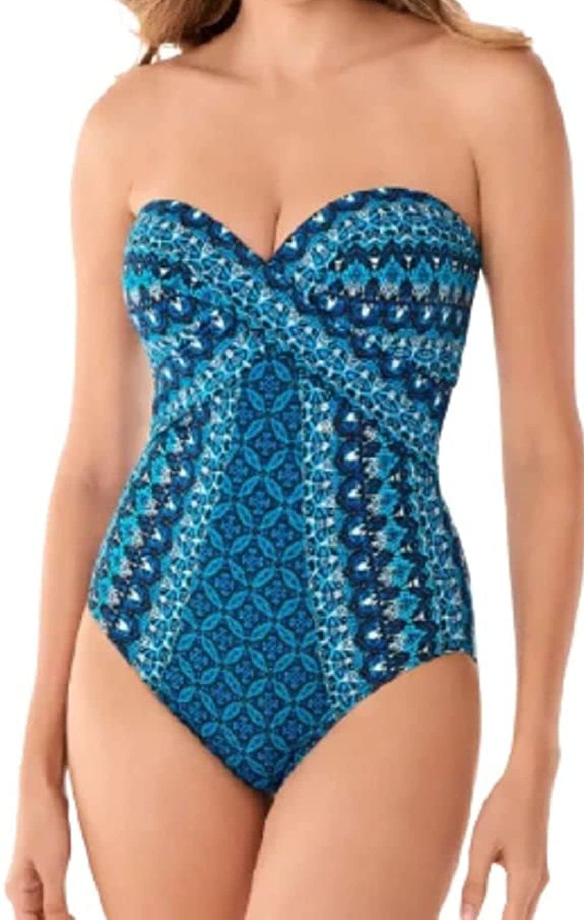 Miraclesuit Women's One Piece Swimsuit - Mosaica Seville Sweetheart Neckline Underwire Bra with Detachable Straps | Tummy Control Swimwear for Beach, Pool & Vacation | Plus Size & Regular Sizes Available