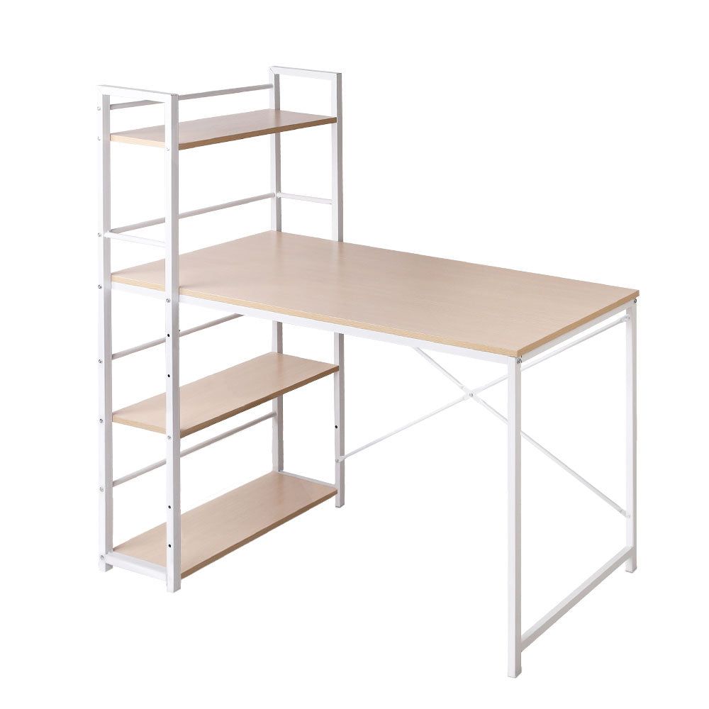 Premium Henderson 1200mm White Metal Desk with Oak Top & Storage Shelves - Perfect for Home Office, Study Room & Workspace Organization