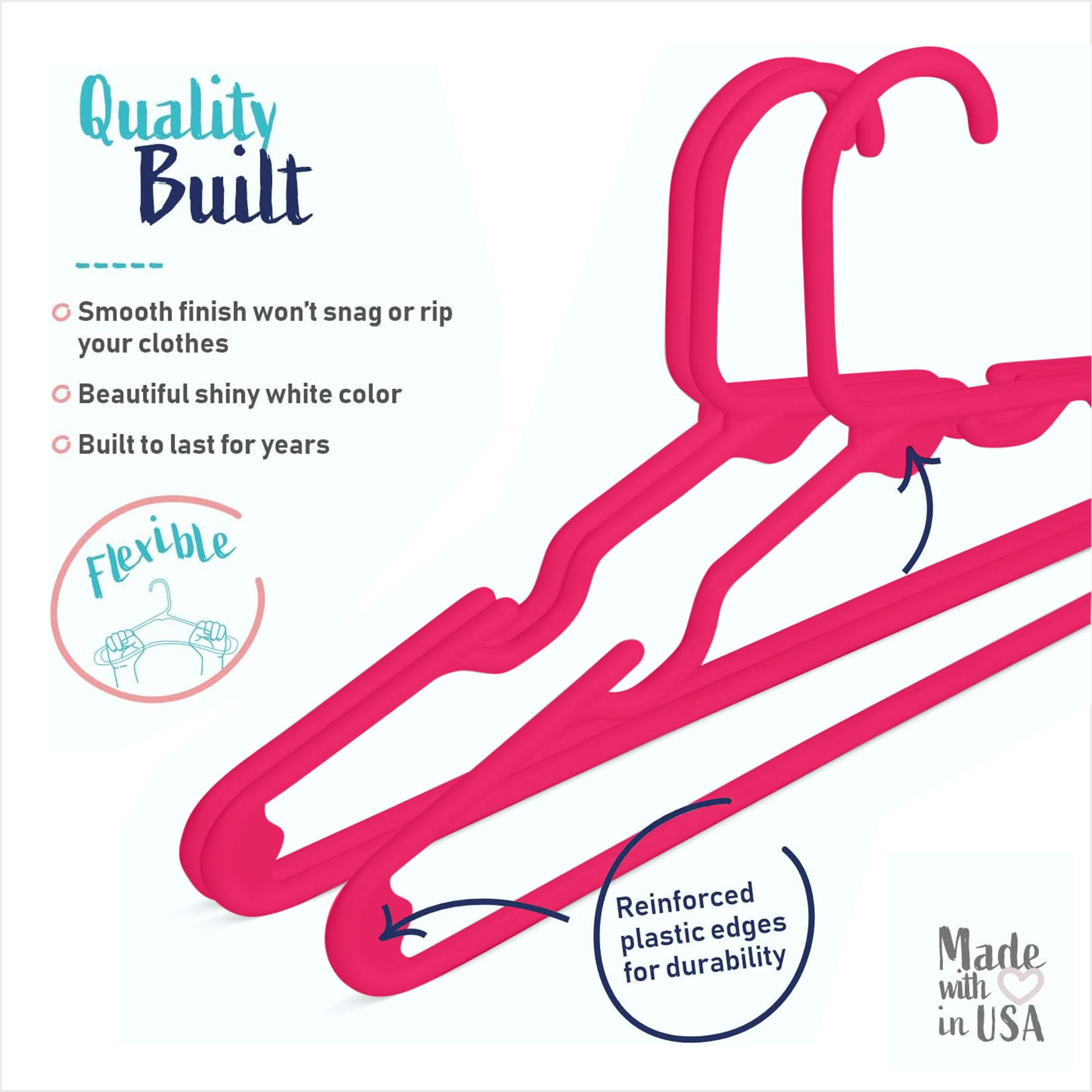 60 Premium Heavy Duty Kids Hangers - USA Made Durable Tubular Baby Hangers, Value Pack (Hot Pink) - Perfect for Nursery Closet Organization & Toddler Clothing Storage