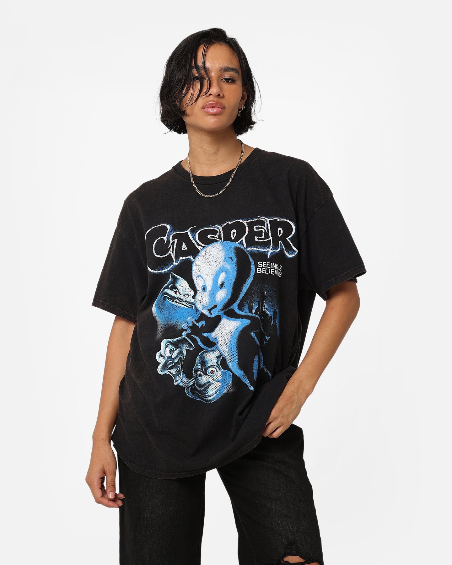 Vintage Casper T-Shirt - Black Wash Distressed Retro Tee for Men & Women | American Thrift Style | Perfect for Casual Wear, Street Fashion & Vintage Lovers