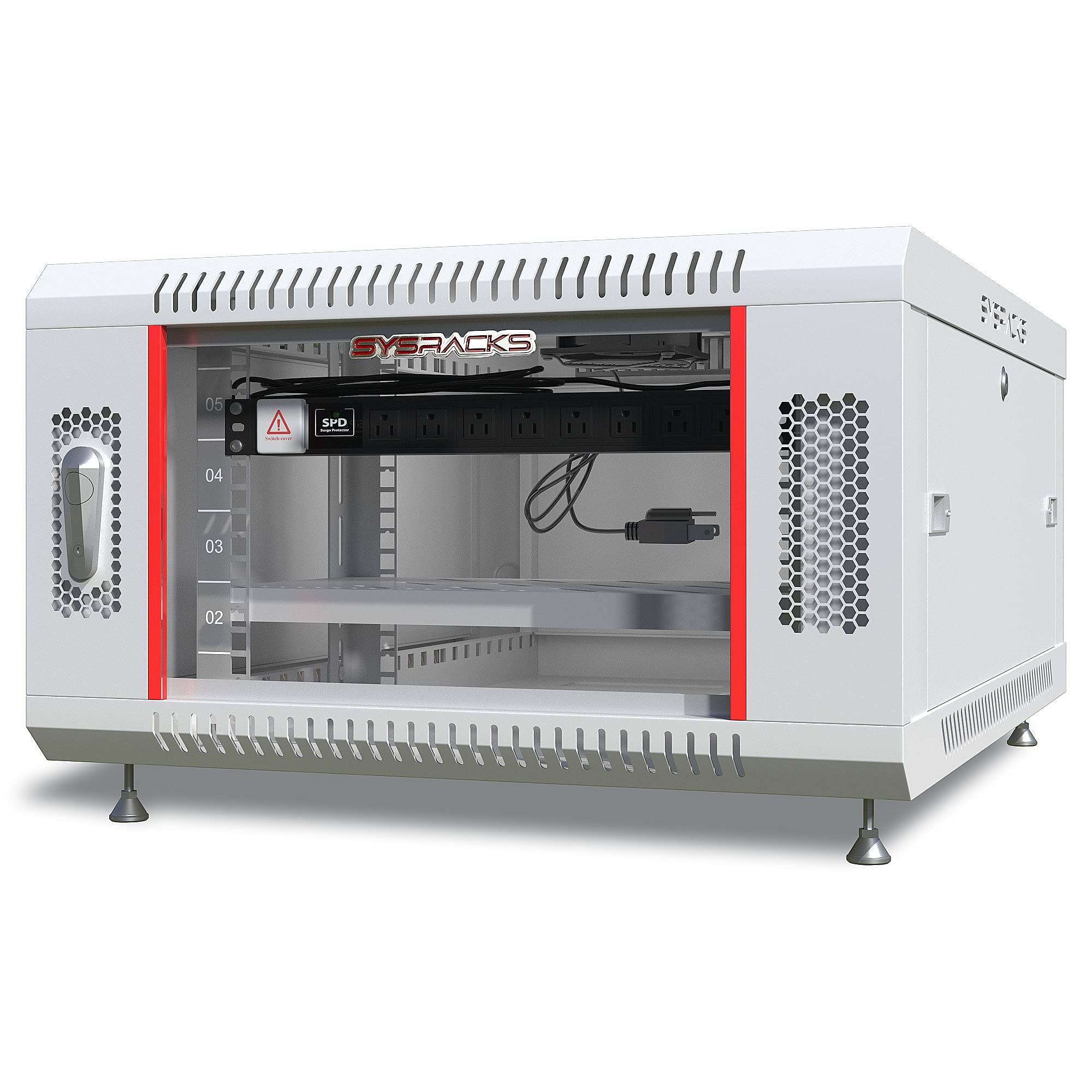 6U Wall Mount Server Rack Cabinet - Secure Locking Network & AV Equipment Enclosure for Electronics, Data, Audio Video - Includes Legs, Power Strip, Shelf & Cooling Fan - 24-Inch Deep (Light Grey) - Perfect for Home Office, Data Centers & Professional AV Installations