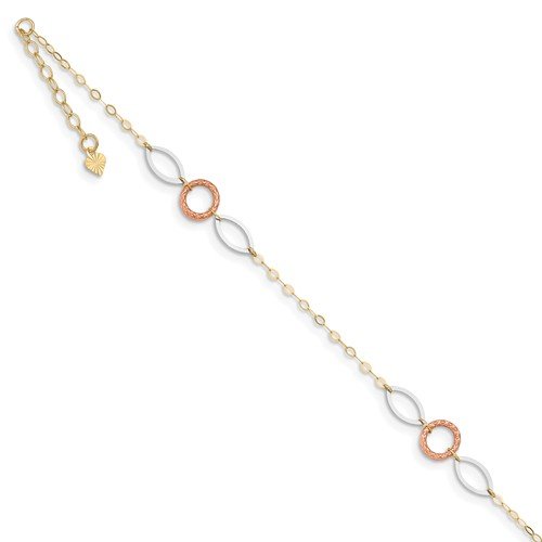 14K Tri-Color Gold Circle & Oval Anklet Bracelet for Women - Elegant Ankle Chain Jewelry for Everyday Wear & Special Occasions