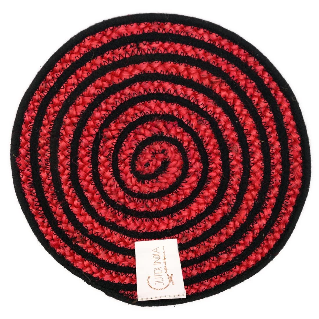 Natural Jute Round Placemats Set - Reversible Braided Table Mats for Dining, Kitchen, Side Table & Center Table (30x30cm, Black & Pink) - Eco-Friendly Home Decor for Everyday Use & Special Occasions