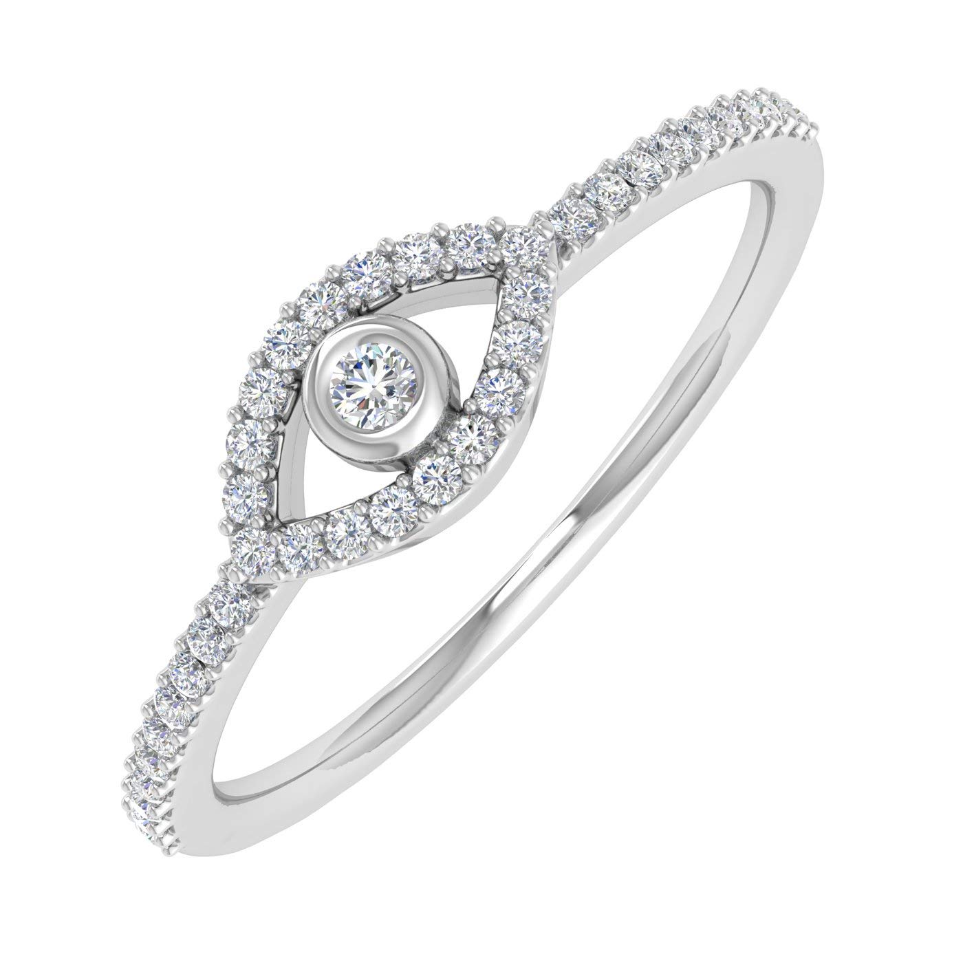 1/10 Carat Evil Eye Diamond Ring in 10K Solid Gold - Protection Jewelry for Women, Dainty Stackable Ring for Everyday Wear, Gift for Her