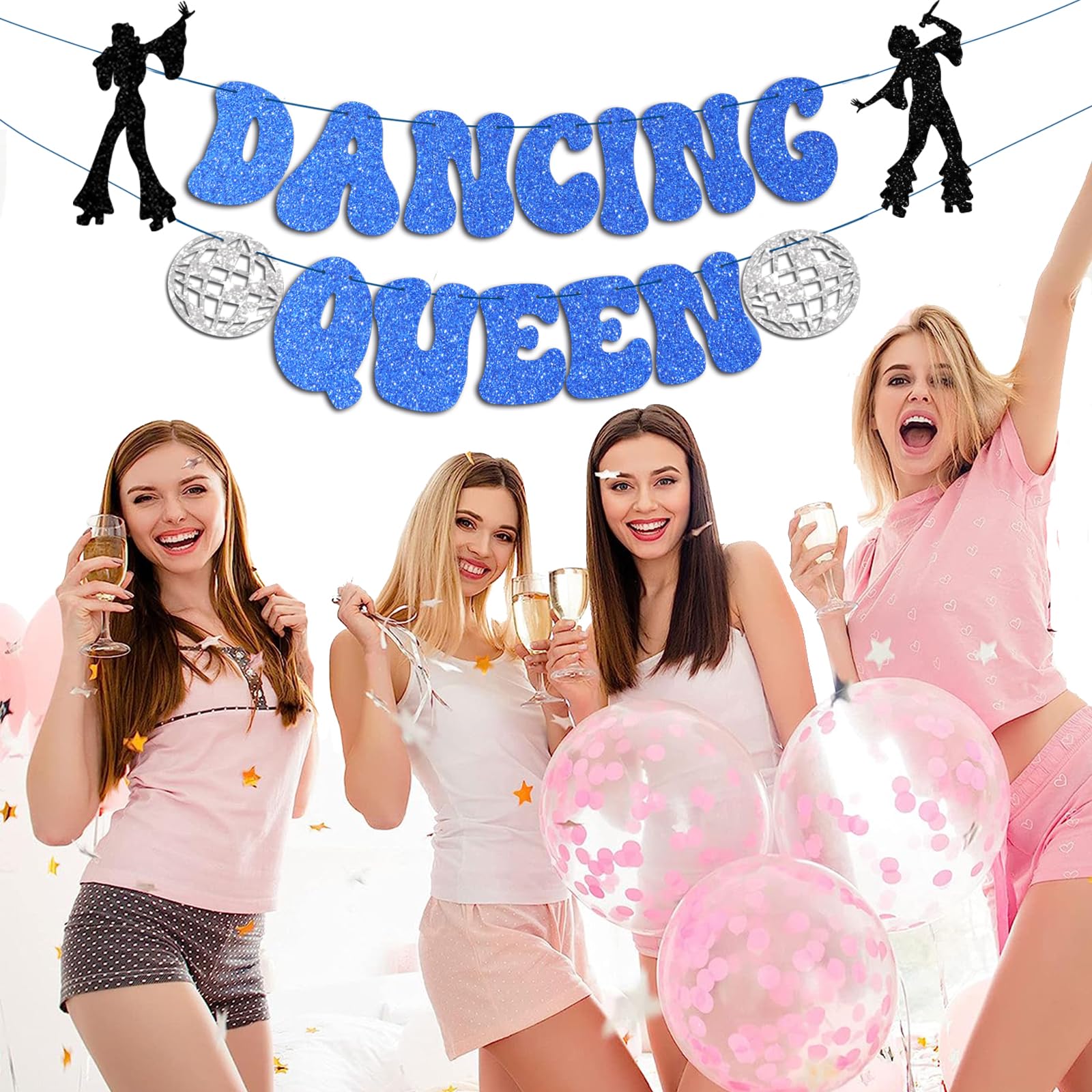 Konsait Glitter Dancing Queen Party Decorations - Mamma Mia Bachelorette Party Supplies, Disco Ball Banner for Birthday, Bridal Shower & Wedding Celebrations - Perfect for Disco Themed Parties, Girls Night Out & Dance Events