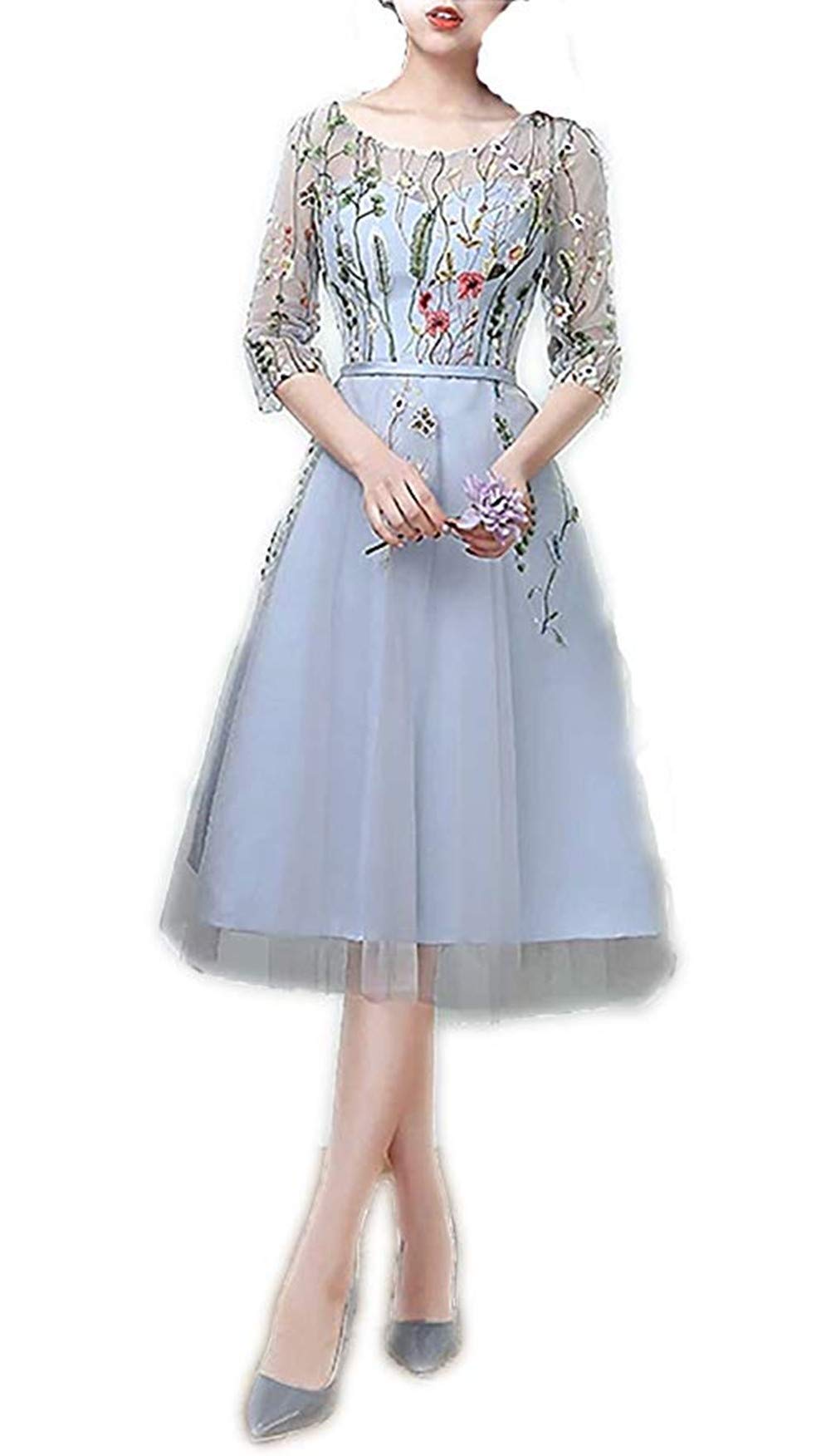 Floral Embroidered Short Prom Dress for Women - Elegant Mesh Party Cocktail Dress for Homecoming, Night Out & Special Occasions