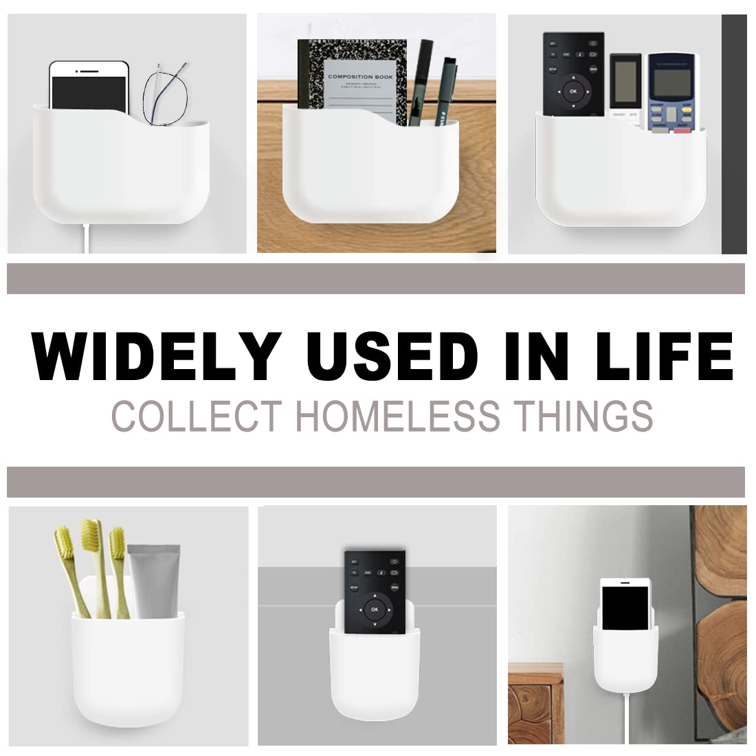 Wall Mount Remote Control Holder - Self Adhesive Organizer for Office & Bedroom - White Storage Box for Phones & Mail