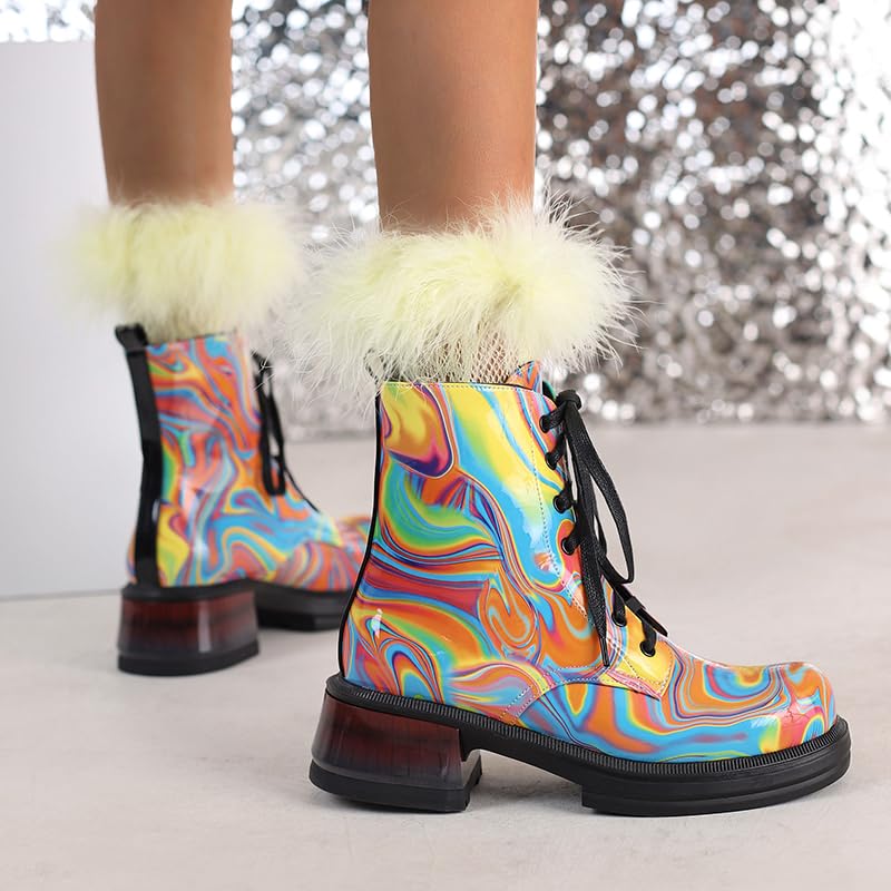 Sparkly Women's Combat Ankle Boots - Round Toe Platform Lace Up Booties for Casual Wear, Night Out & Festival Fashion