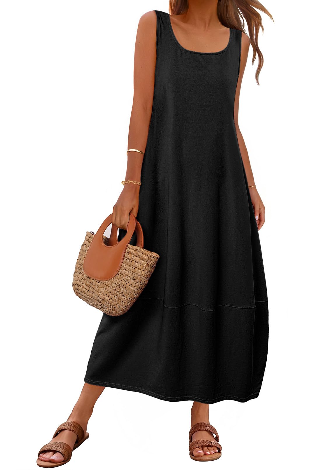 MEROKEETY Women's Summer Maxi Sundress - Casual Beach Dress with Scoop Neck & Sleeveless Design, Loose Tank Dress for Vacation, Pool Party, and Outdoor Activities