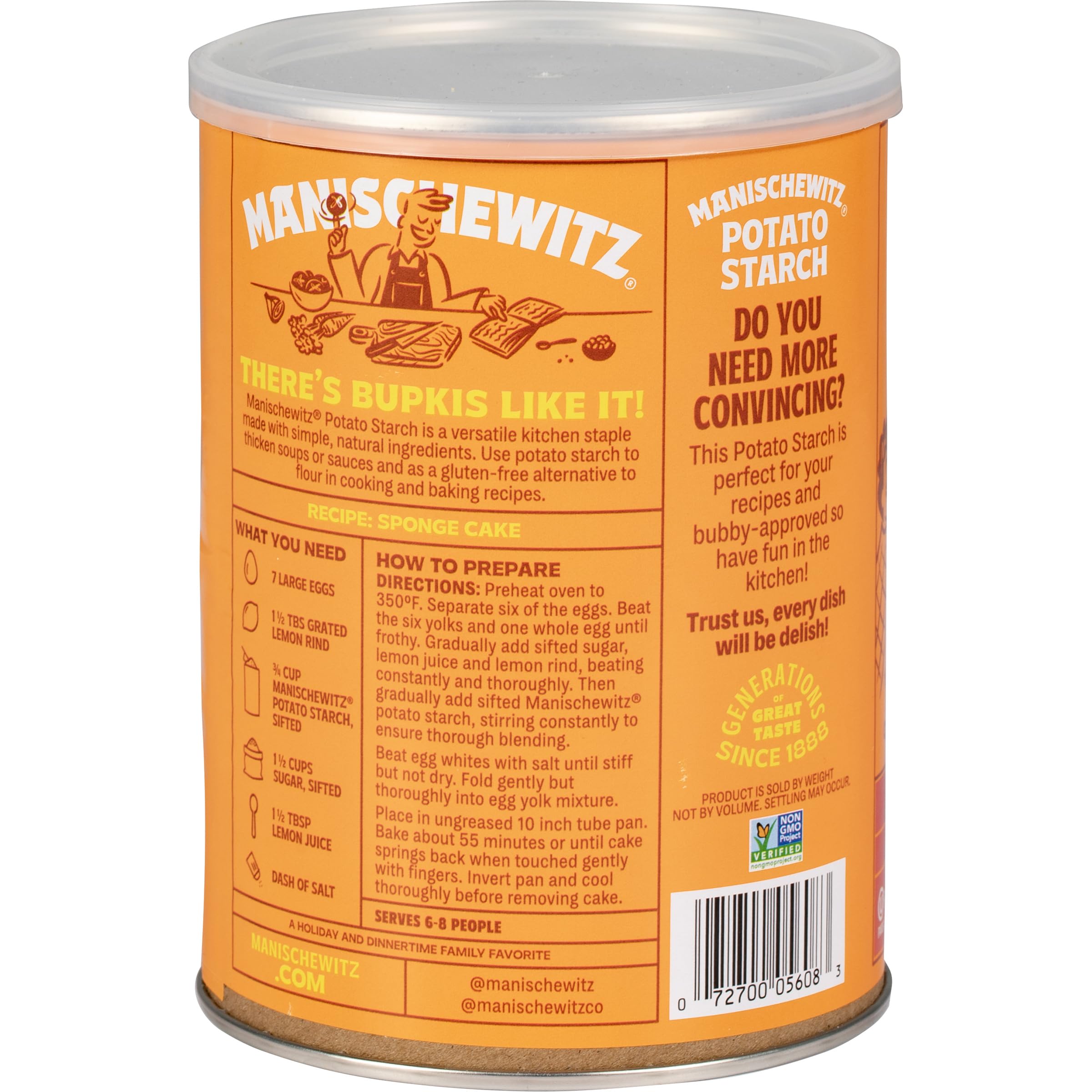 Manischewitz Pure Potato Starch 16oz (1LB) - Gluten Free, Non-GMO, Kosher Certified for Passover - Perfect for Baking, Thickening Soups & Sauces