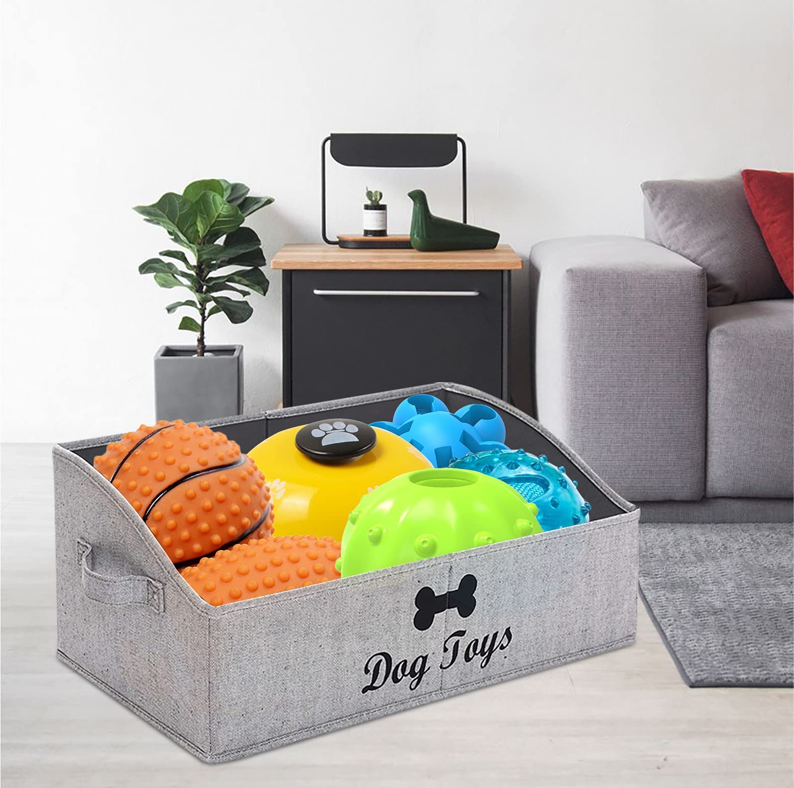Morezi Dog Toy Storage Basket - Organize Pet Toys, Blankets & Leashes - Perfect for Living Room, Playroom, Closet or Shelf - Durable Grey Stripe Design - Great Gift for Dog Lovers