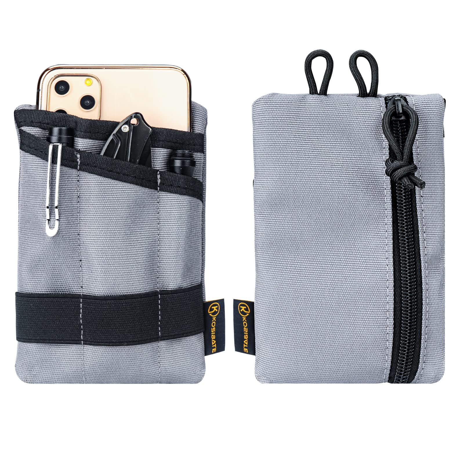Kosibate EDC Pouch - Slim Everyday Carry Storage Organizer for Men, Mini Tool Pouch (Gray) - Perfect for Camping, Hiking, Travel & Daily Essentials