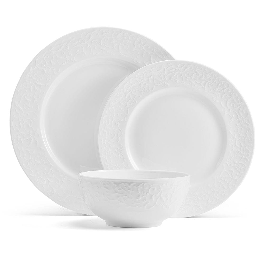Elegant Parchment White 18-Piece Dinnerware Set - Service for 6 - Perfect for Family Dinners, Holiday Entertaining & Formal Dining Occasions