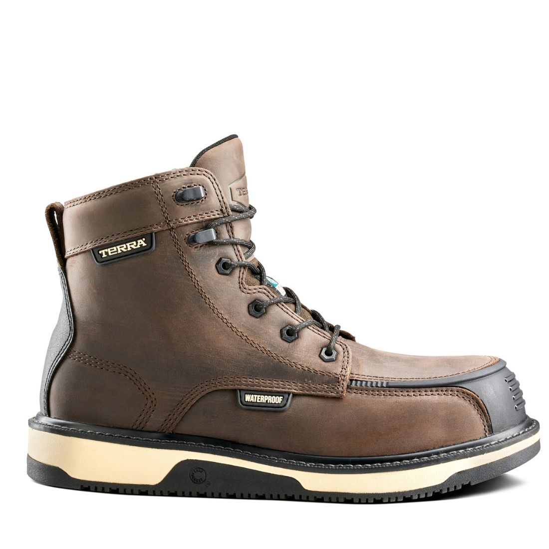 Terra Ironstone Men's 6-Inch Waterproof Composite Toe Work Boots 839GDB - Brown Safety Shoes for Construction, Warehouse & Outdoor Work