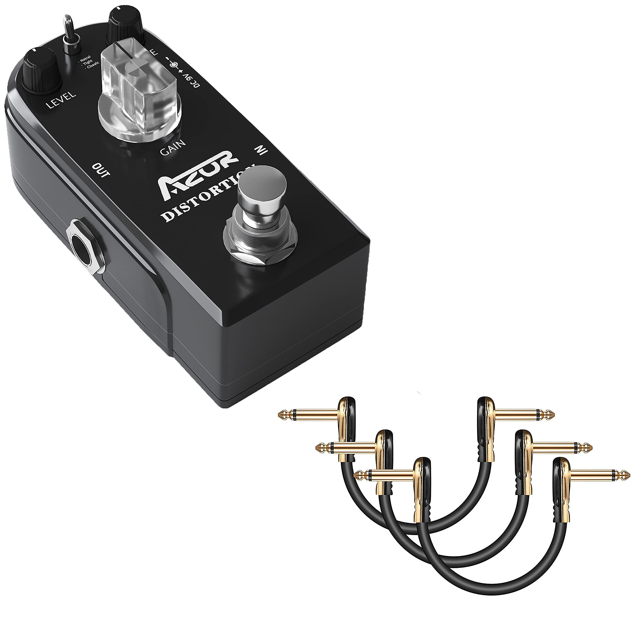 AZOR Distortion Guitar Pedal Effect with Right Angle Patch Cables - Professional Guitar Effects Pedal for Rock, Metal & Blues - Perfect for Live Performances & Studio Recording