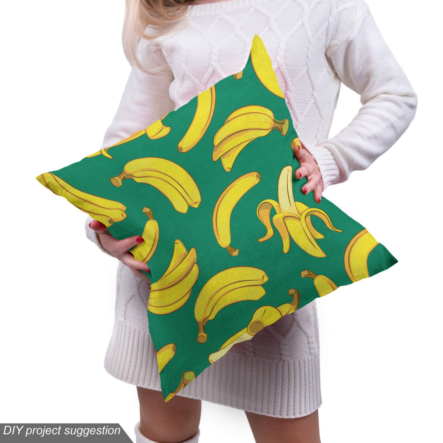 Ambesonne Bananas Print Fabric - 5 Yards, Yellow for Upholstery & Home Decor - Kitchen Curtains, Table Runners