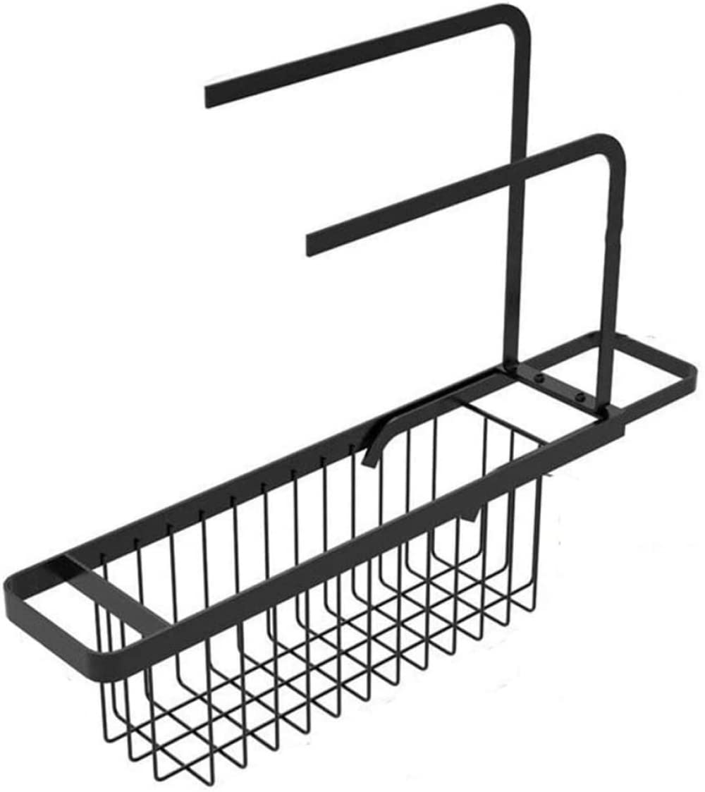 Adjustable Stainless Steel Telescopic Sink Storage Rack with 2 Towel Bars - Space Saving Kitchen Organizer for Dishes, Utensils & Drying - Perfect for Small Apartments & RVs (Black)