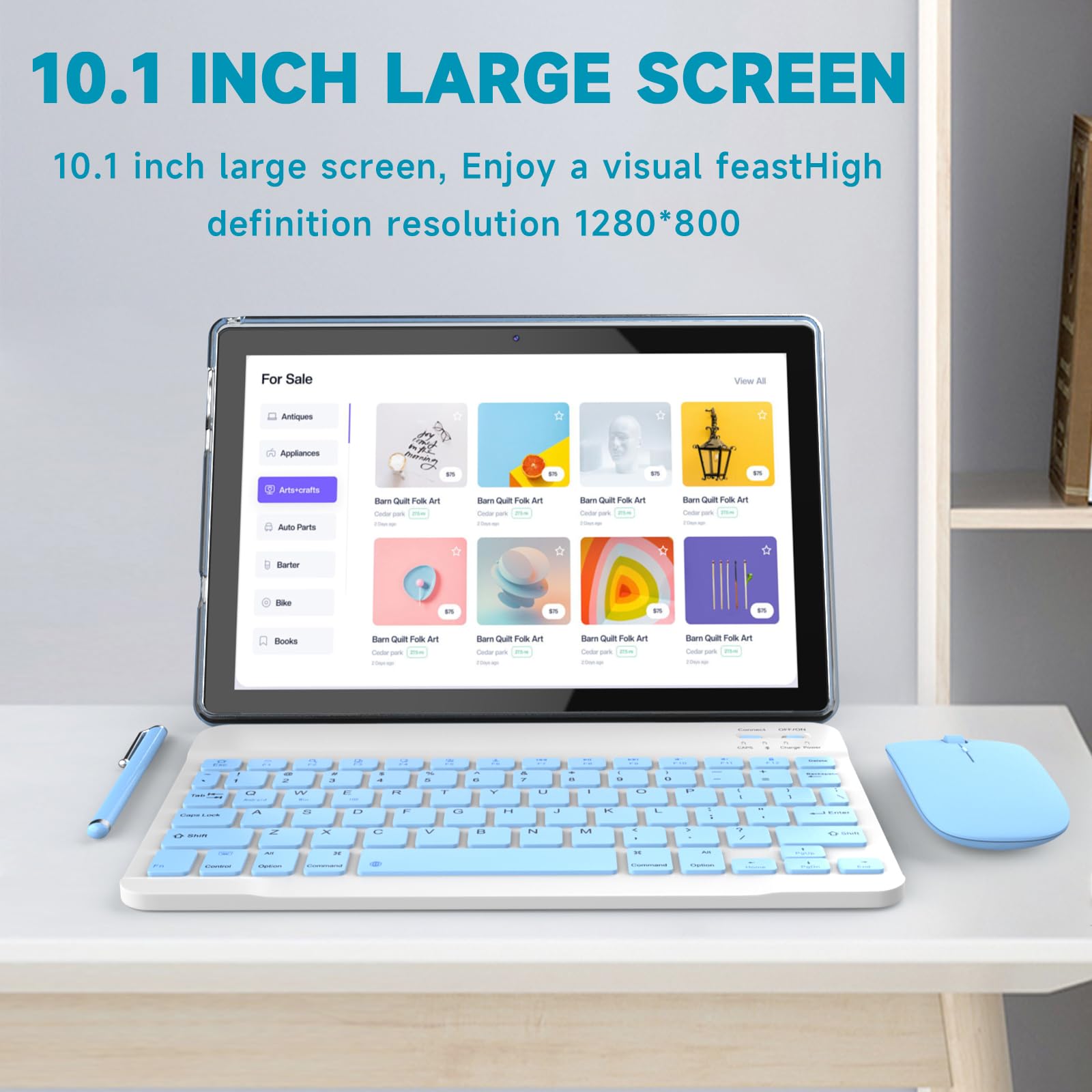 Android 14 2-in-1 Tablet 10 Inch with Keyboard Case, Mouse & Stylus - 8GB RAM 64GB ROM (Expandable to 1TB) - 1280x800 IPS Touchscreen - WiFi 6 & BT 5.0 - Long Battery Life - Perfect for Work, Study & Entertainment