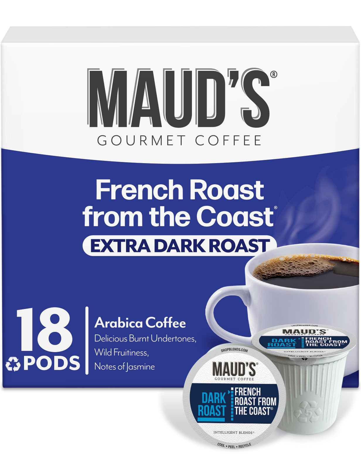 Premium Maud's French Roast Coffee Pods - 100% Arabica Dark Roast K-Cup Compatible Pods - Rich & Bold Flavor for Keurig Brewers - Perfect for Morning Energy & Office Coffee Breaks