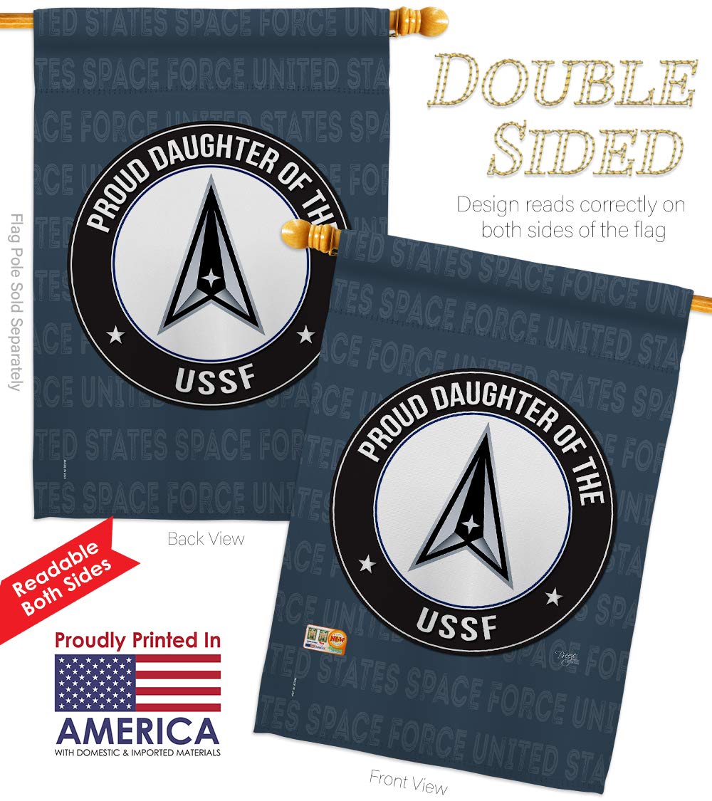 USSF Garden Flag Kit - Proud Daughter Space Force Military Yard Banner | Double-Sided 28x40 Inch Made in USA | Patriotic Home Decor for Front Yard, Porch & Military Appreciation Gifts