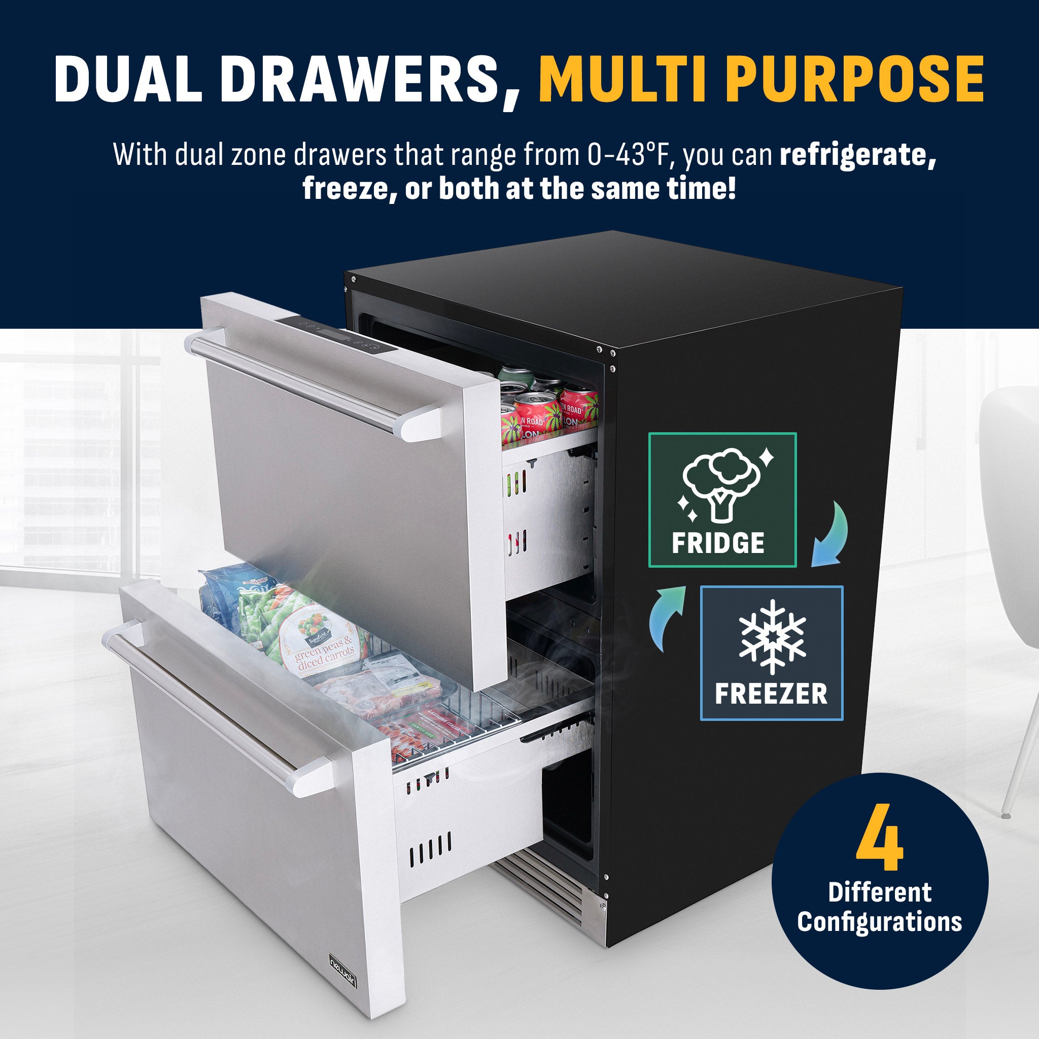 Newair® 24 Inch Undercounter Dual Zone Freezer & Refrigerator - Compact Stainless Steel Appliance for Kitchen, Bar, or Garage - Perfect for Storing Food, Drinks, and Frozen Goods