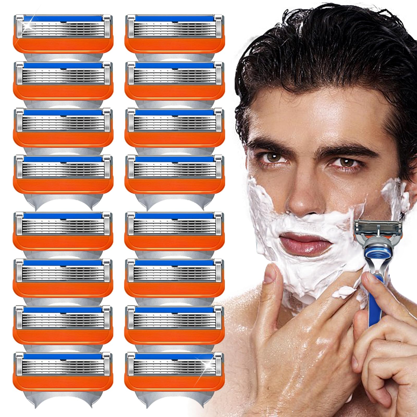 Premium Fusion 5 Razor Blade Refills - 16 Count Men's Shaving Cartridges (Orange Version) - Ultra Sharp Replacement Blades for Smooth Shaving at Home or Travel