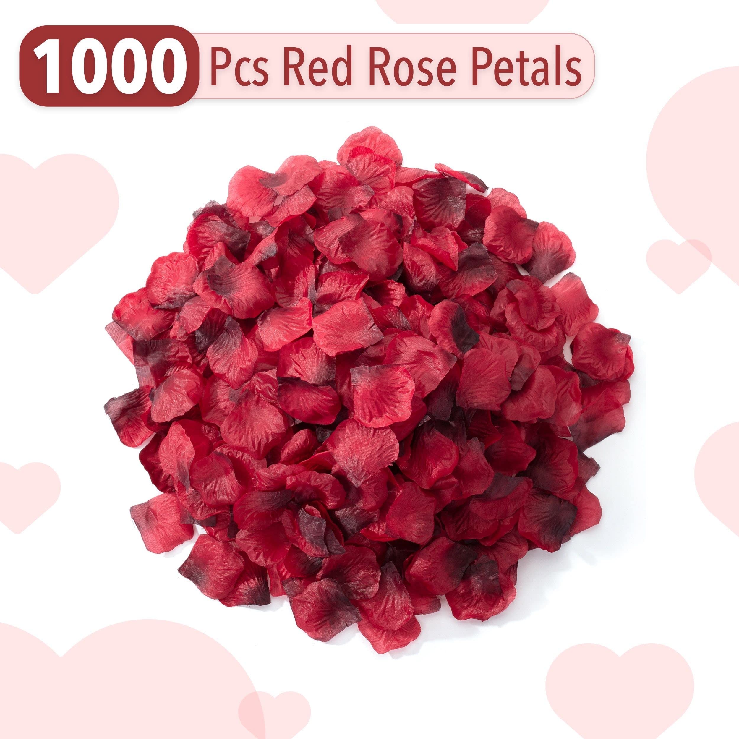 1000 Pcs Dark Red Artificial Rose Petals for Wedding Decorations, Romantic Nights & Valentine's Day - Fake Flower Petals for Aisle Scattering, Table Centerpieces & Photo Backdrops