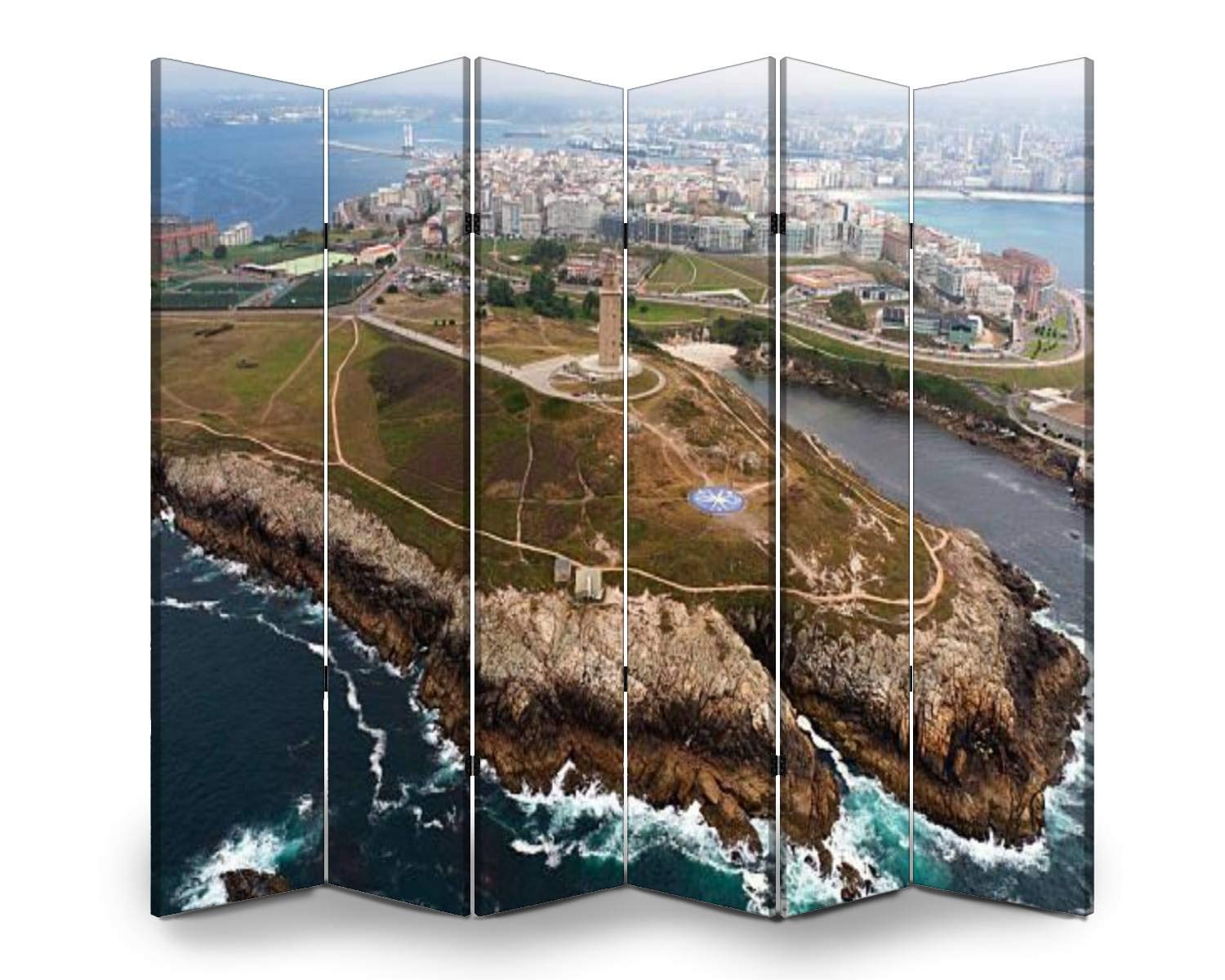 6-Panel Folding Room Divider Screen - Hercules Tower Lighthouse Design - Freestanding Privacy Partition for Indoor & Outdoor Use - Perfect for Home Office, Bedroom Separation, and Event Spaces