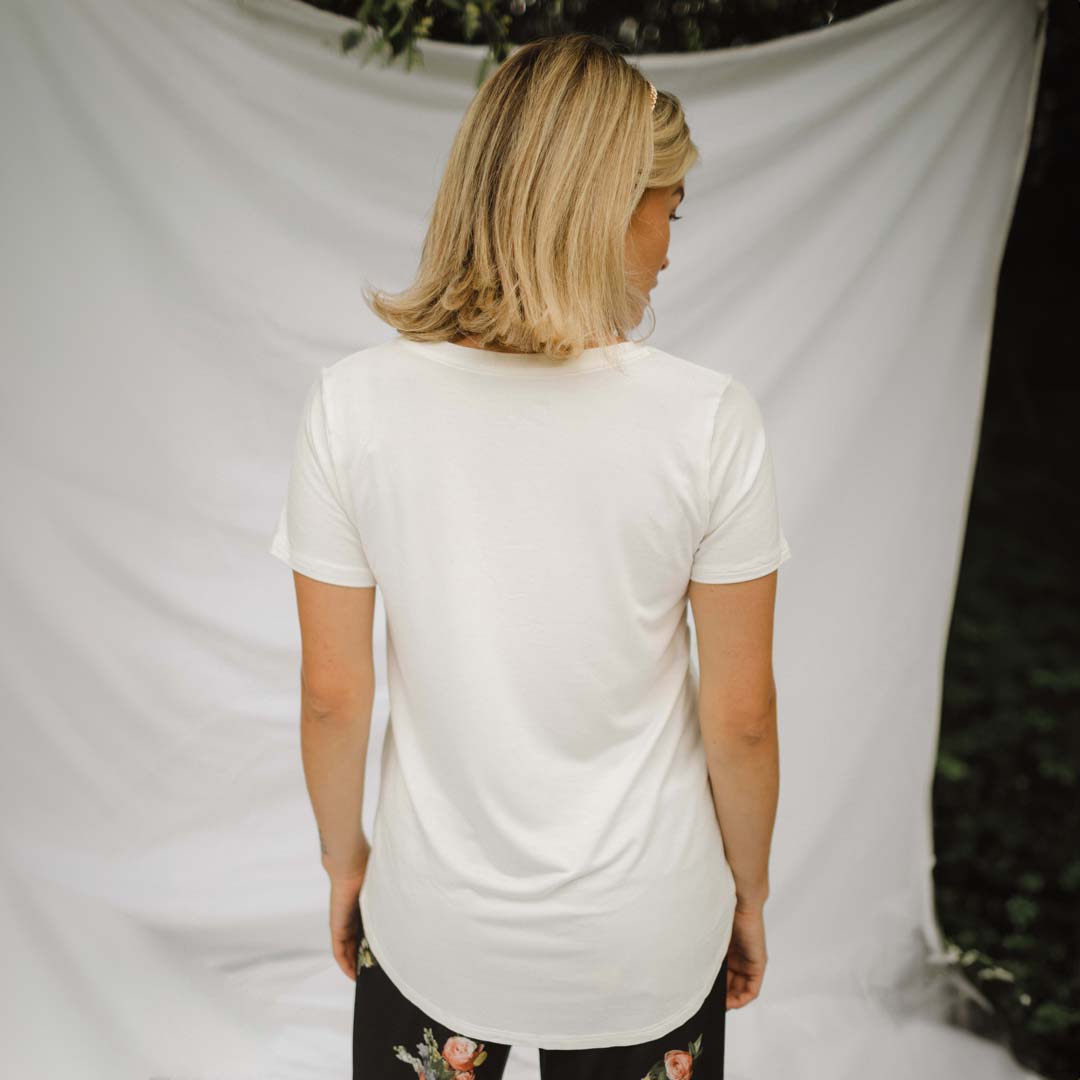 Soft & Breathable Bamboo V-Neck T-Shirt for Women | Eco-Friendly Ivory Basic Tee | Perfect for Casual Wear, Yoga & Lounge