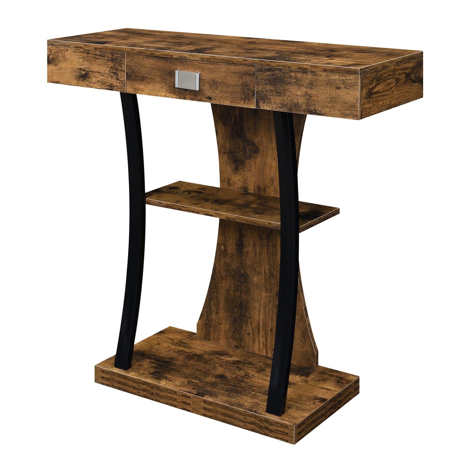 Convenience Concepts Newport Console Table with Shelves - Rustic Barnwood & Black Finish - Perfect for Entryway, Living Room, or Hallway Decor