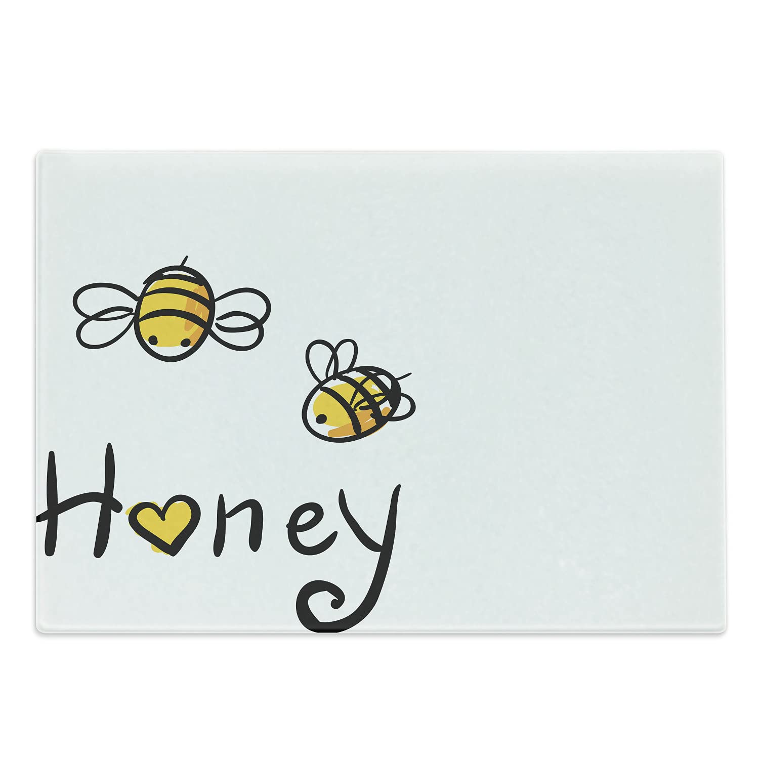 Ambesonne Honey Cutting Board - Doodle Bees Design, Large Tempered Glass for Kitchen & Serving