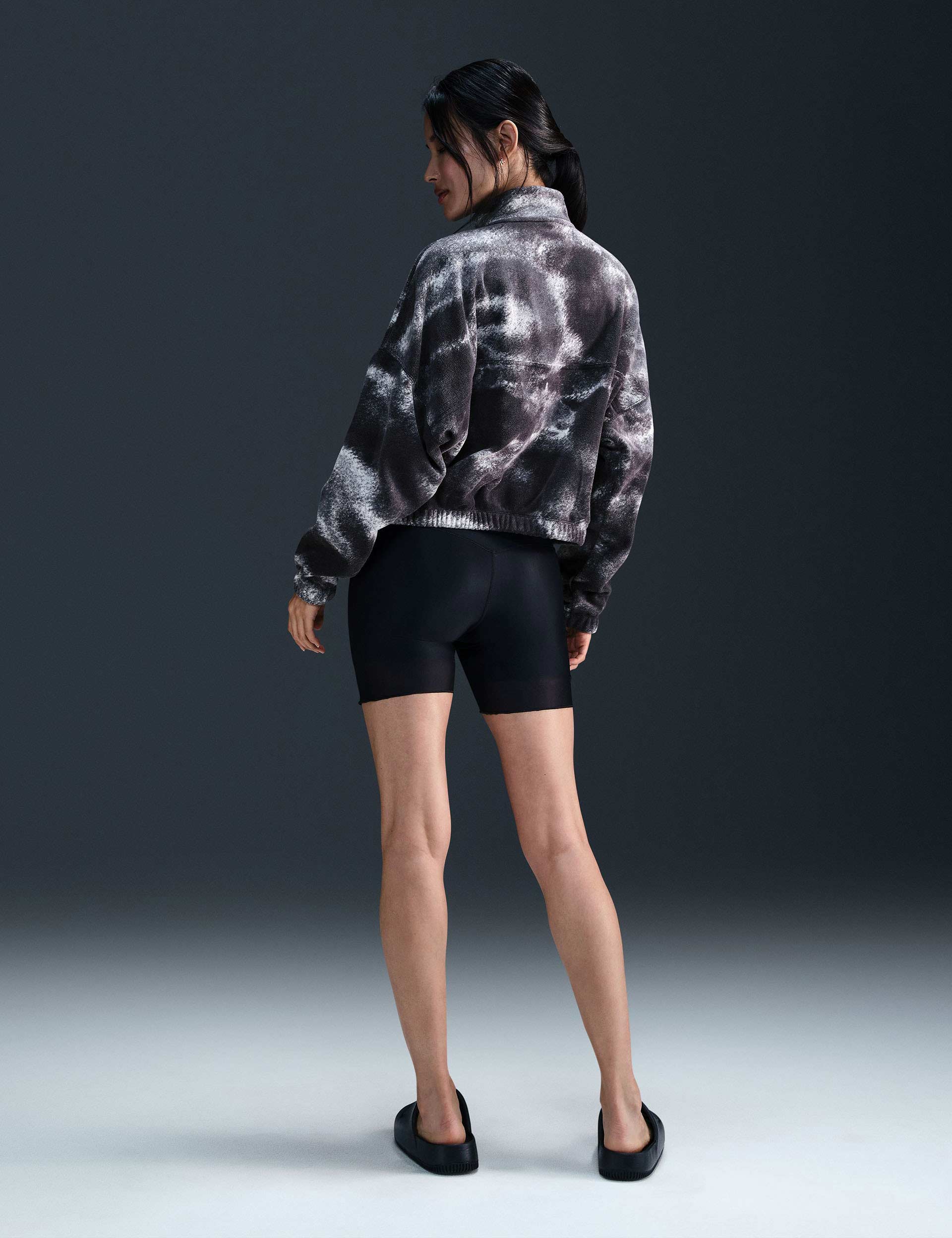 Oversized 1/2 Zip Fleece Printed Pullover Top for Women - Black | Cozy Winter Loungewear & Casual Outfit Essential