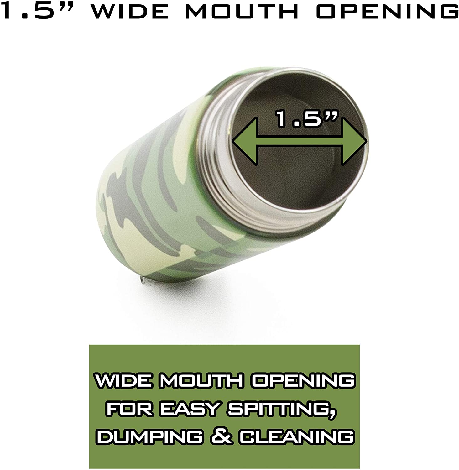CASEMATIX 5oz Stainless Steel Portable Spit Cup with Cleaning Brush - Camo Design Travel Spittoon for Chewing Tobacco | Wide Mouth Reusable Spit Bottle for Car, Truck & Outdoor Use