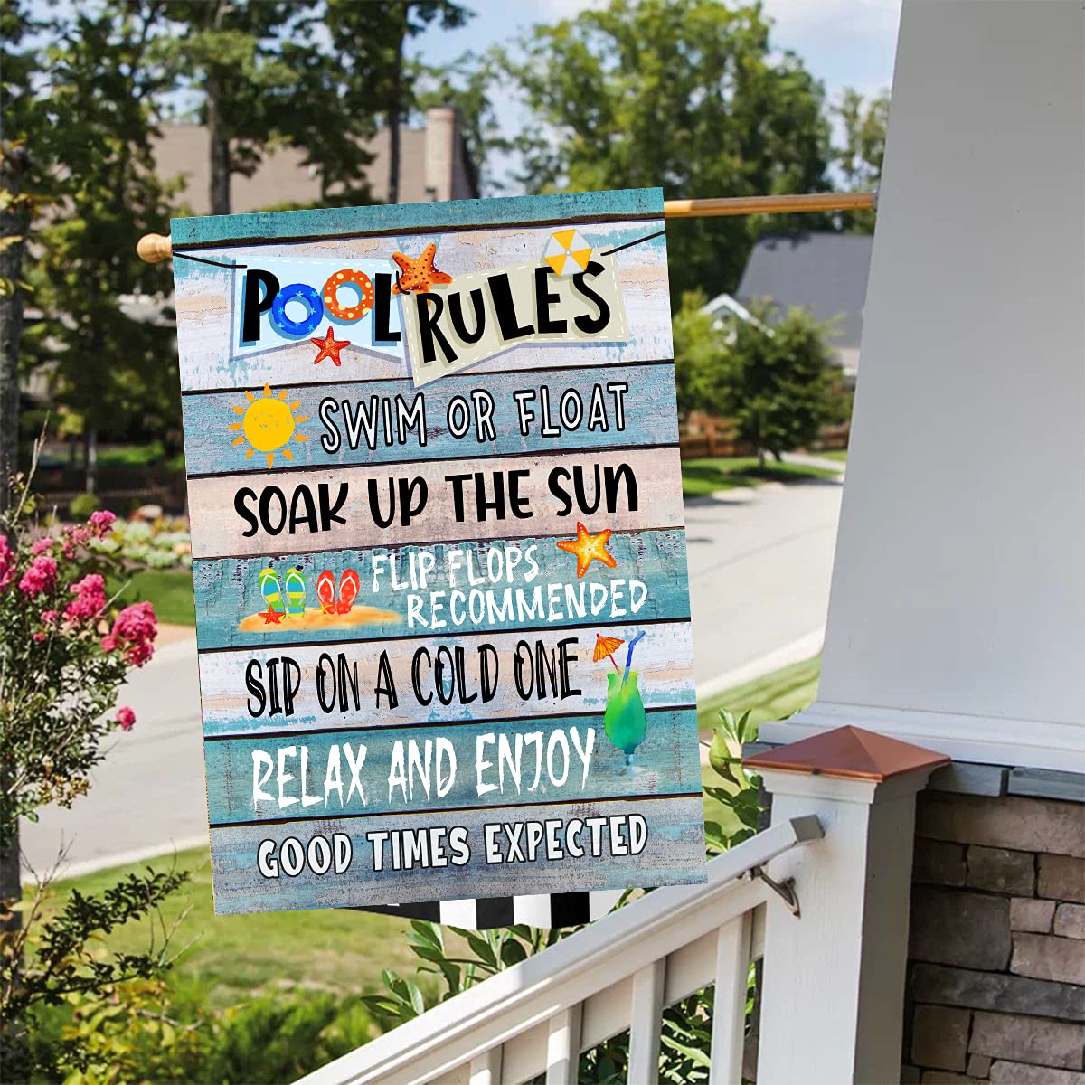Pool Rules Garden Flag - Double Sided 12x18 Spring Summer Beach Decor - Perfect for Patio, Deck, Backyard & Poolside Outdoor Decorations
