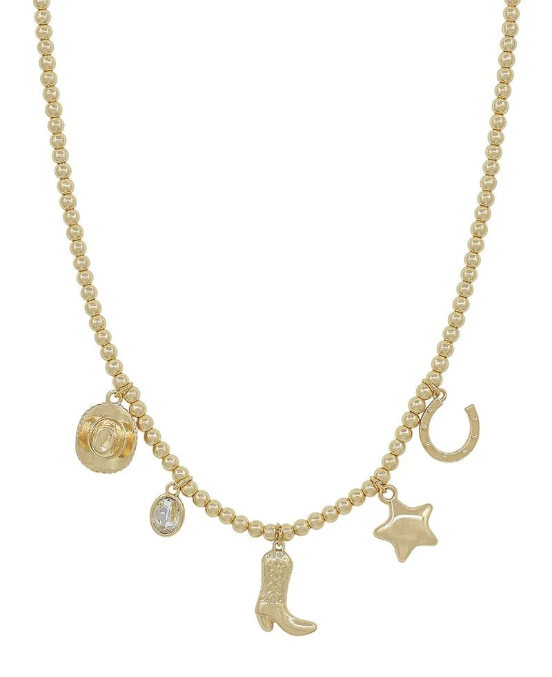 Elegant Gold Western Multi Charm Necklace for Women - Boho Cowgirl Jewelry for Everyday Wear & Special Occasions