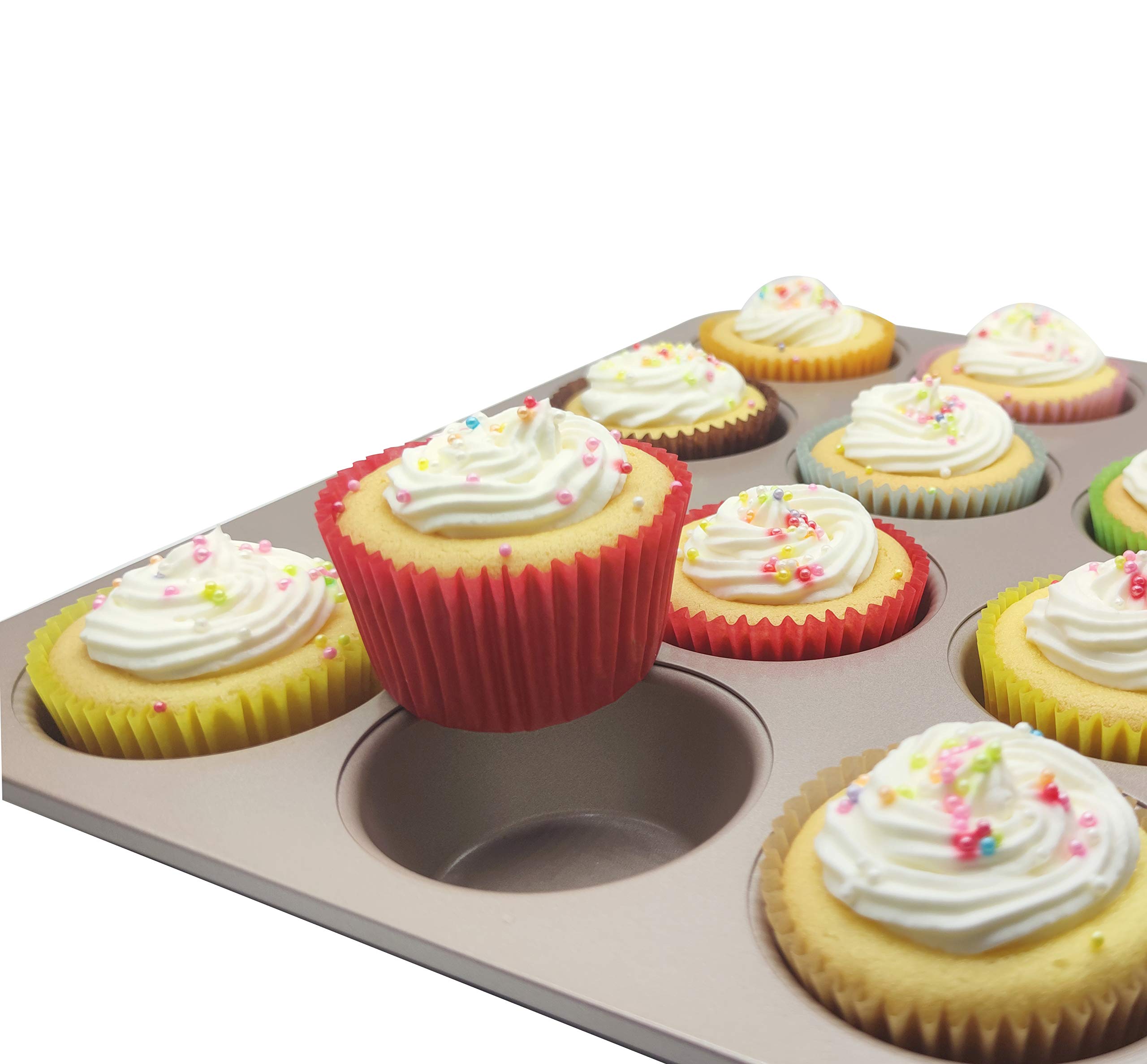 Premium Red Greaseproof Cupcake Liners - Standard Size Muffin Baking Paper Cups (200 Count) for Home Baking, Party Decorations & Professional Bakeries