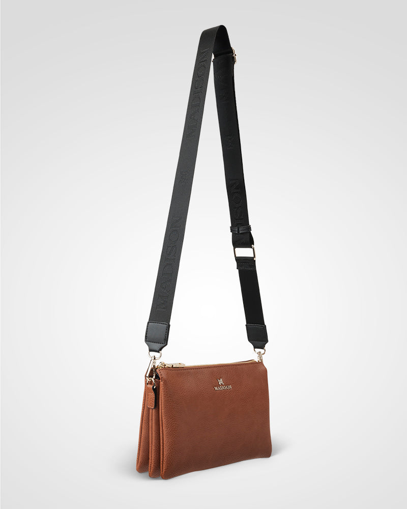 Avery 3 Compartment Crossbody Bag with Monogram Strap - Stylish Hands-Free Purse for Women, Travel, Shopping & Everyday Use