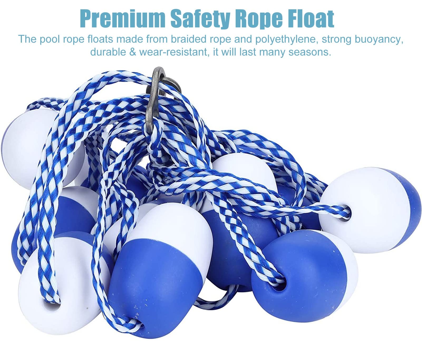 LVLONG Blue & White Pool Rope Float Keepers - Durable Polyethylene Safety Lane Divider with Floats for Swimming Pool Training & Competition (7m/23ft) - Perfect for Swim Meets, Lap Swimming & Water Safety