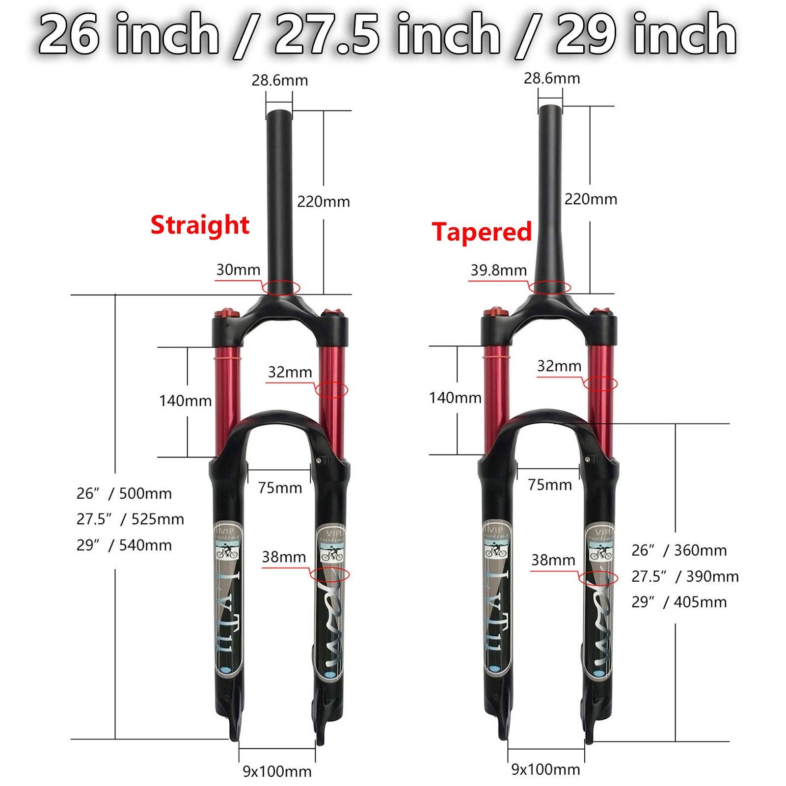 Premium Mountain Bike Air Fork Suspension - 26/27.5/29 Inch, 140mm Travel, QR 9mm Shock Absorber with Remote Lockout (Straight) - Ideal for Trail Riding & All-Mountain Biking