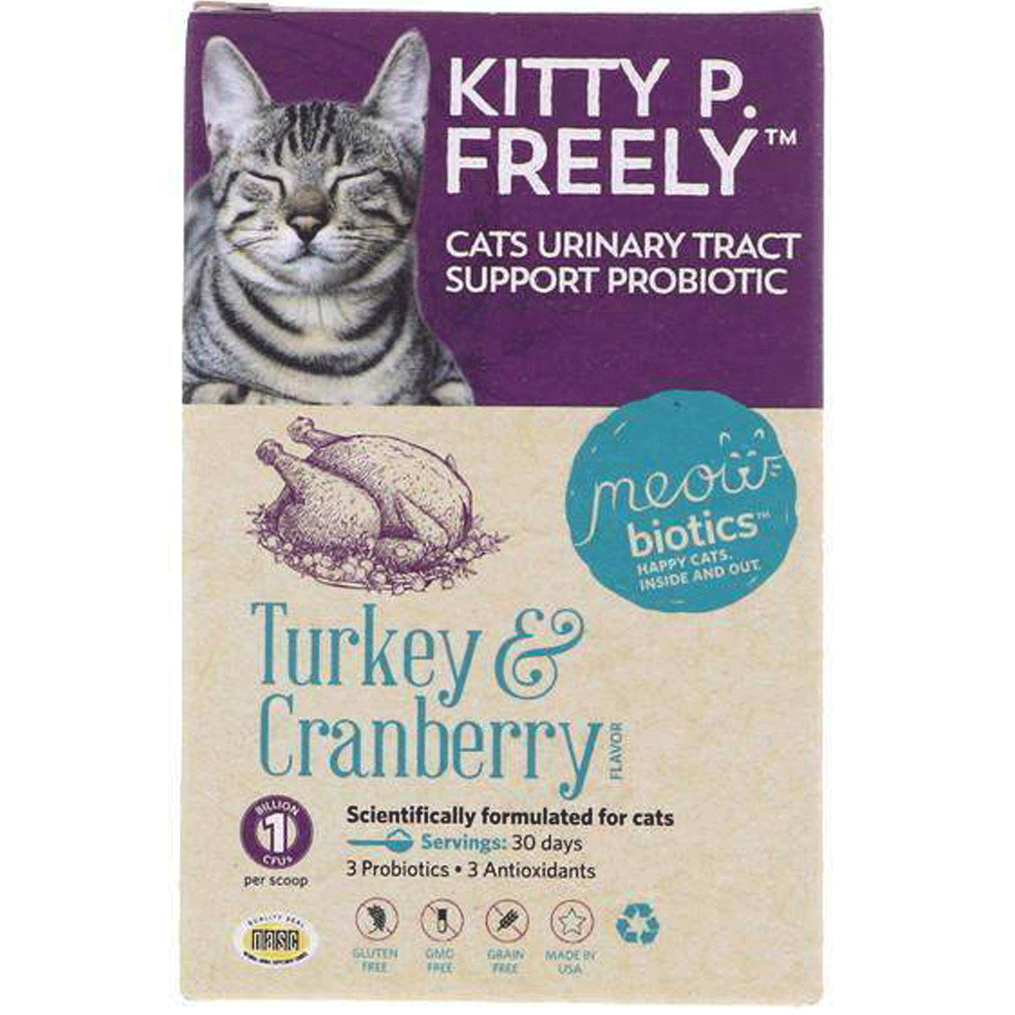 Meowbiotics Kitty P. Freely Turkey & Cranberry Cat Supplements for Digestive Health - Probiotics for Cats with Sensitive Stomach - Supports Gut Flora & Immune System - Perfect for Picky Eaters & Indoor Cats