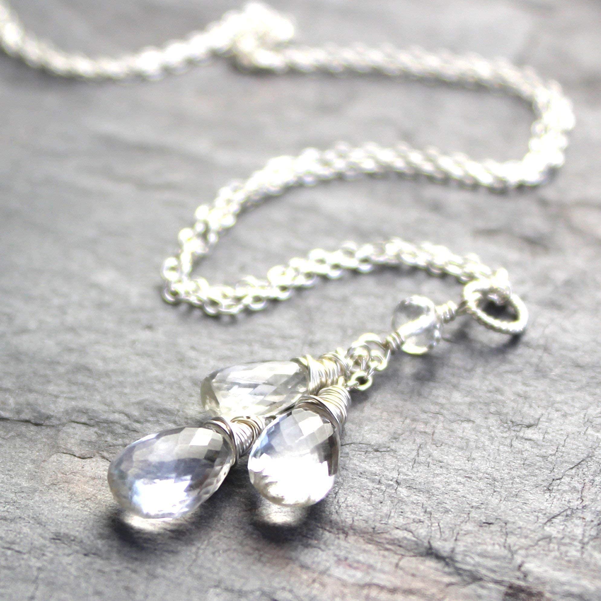Crystal Quartz Necklace with Waterfall Teardrop Pendant - Sterling Silver Jewelry by Aerides | Elegant Gift for Women, Perfect for Weddings & Special Occasions