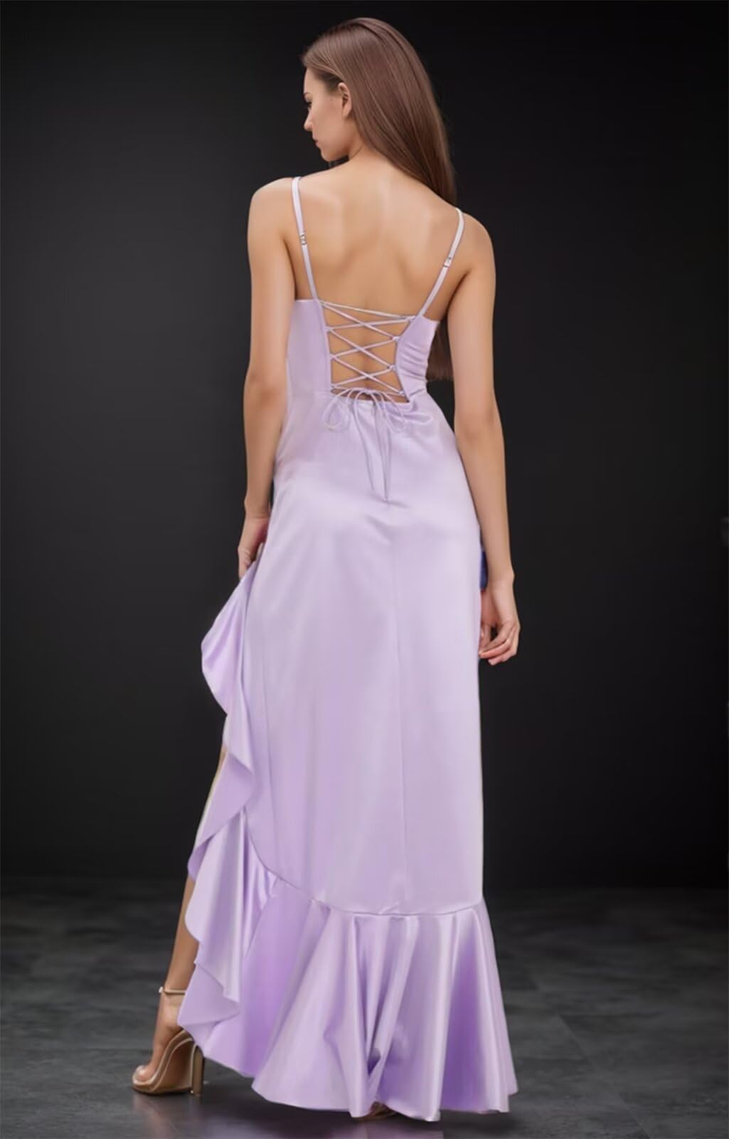 2024 Mermaid Satin Prom Dresses for Women - Elegant V Neck Ruffle Bridesmaid Gown with High Slit | Perfect for Formal Dances, Weddings & Special Occasions