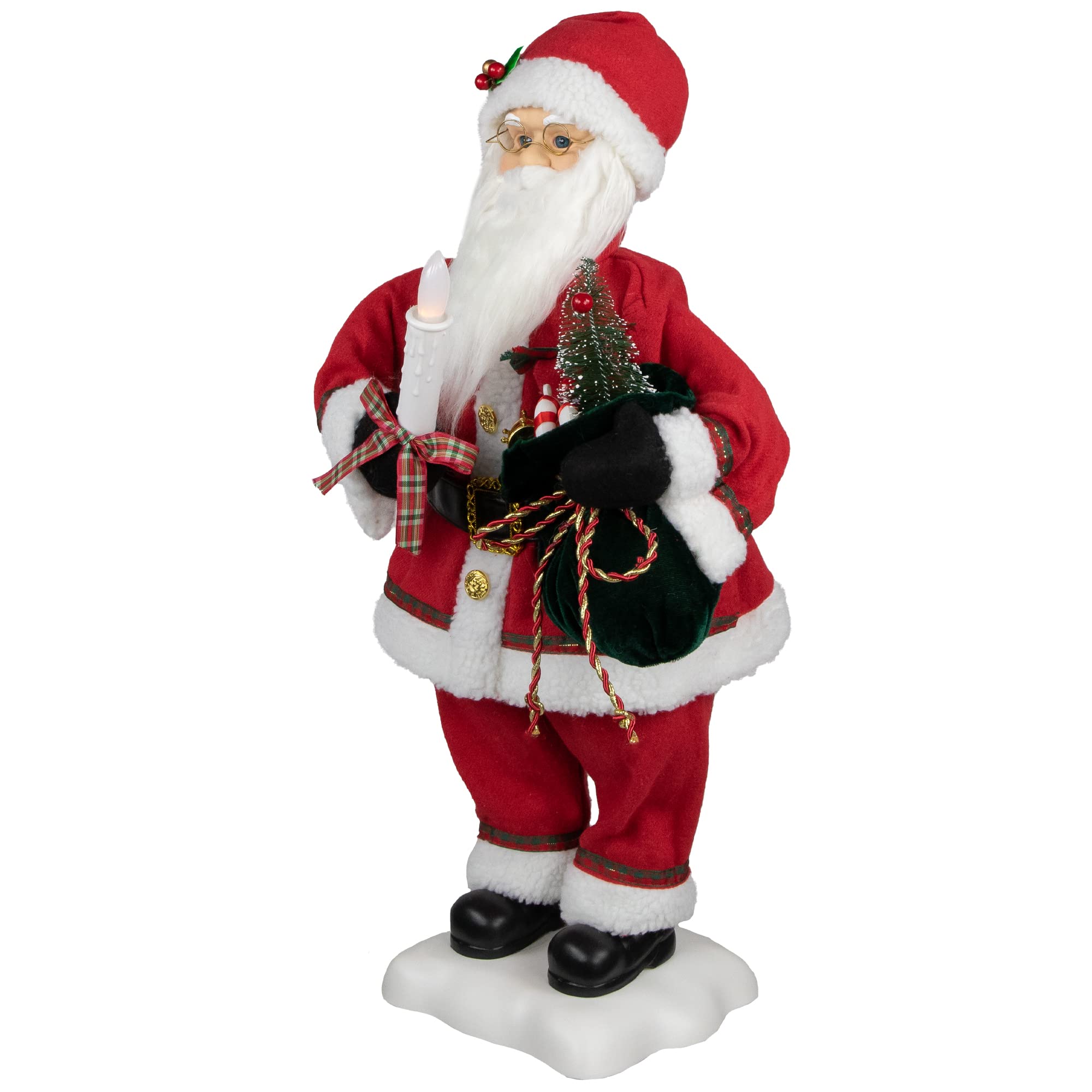 24-Inch Animated Santa Claus with Lighted Candle & Music - Holiday Christmas Decor for Home, Office, and Festive Parties