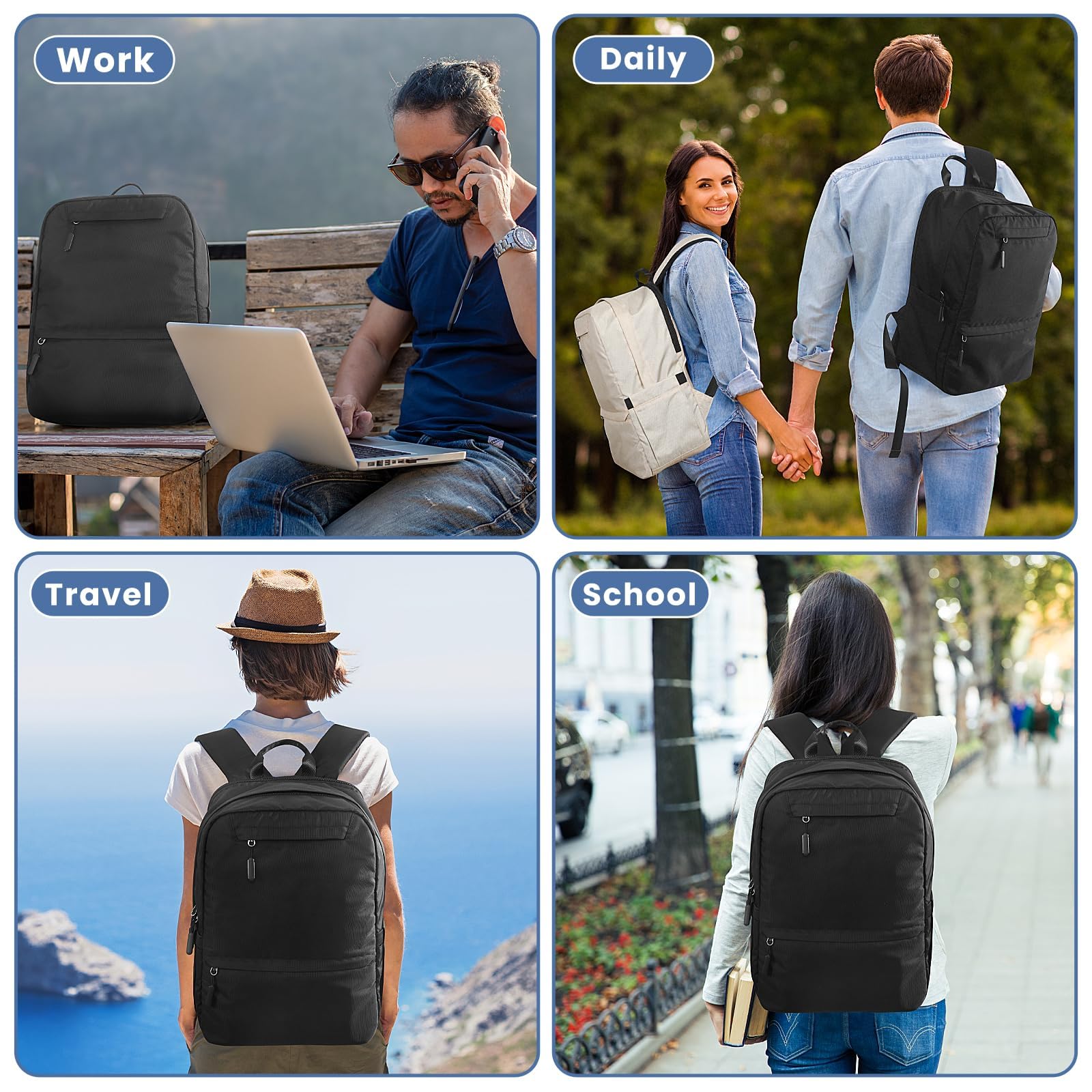 Waterproof 15.6 Inch Laptop Backpack for Men - College Student Bookbag, Travel Backpack for Work & School, Durable Black Backpack for Teens & Adults - Perfect for Commuting, Campus Life and Business Trips