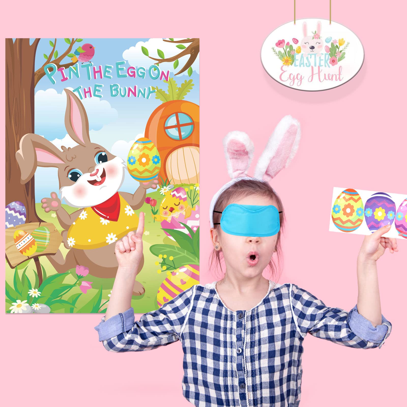 Fun Easter Egg Pin Game for Kids & Family - HOWAF Pin the Egg on the Bunny Easter Party Activity - Great for Home, School & Office Celebrations - Perfect Easter Decoration & Kids Entertainment