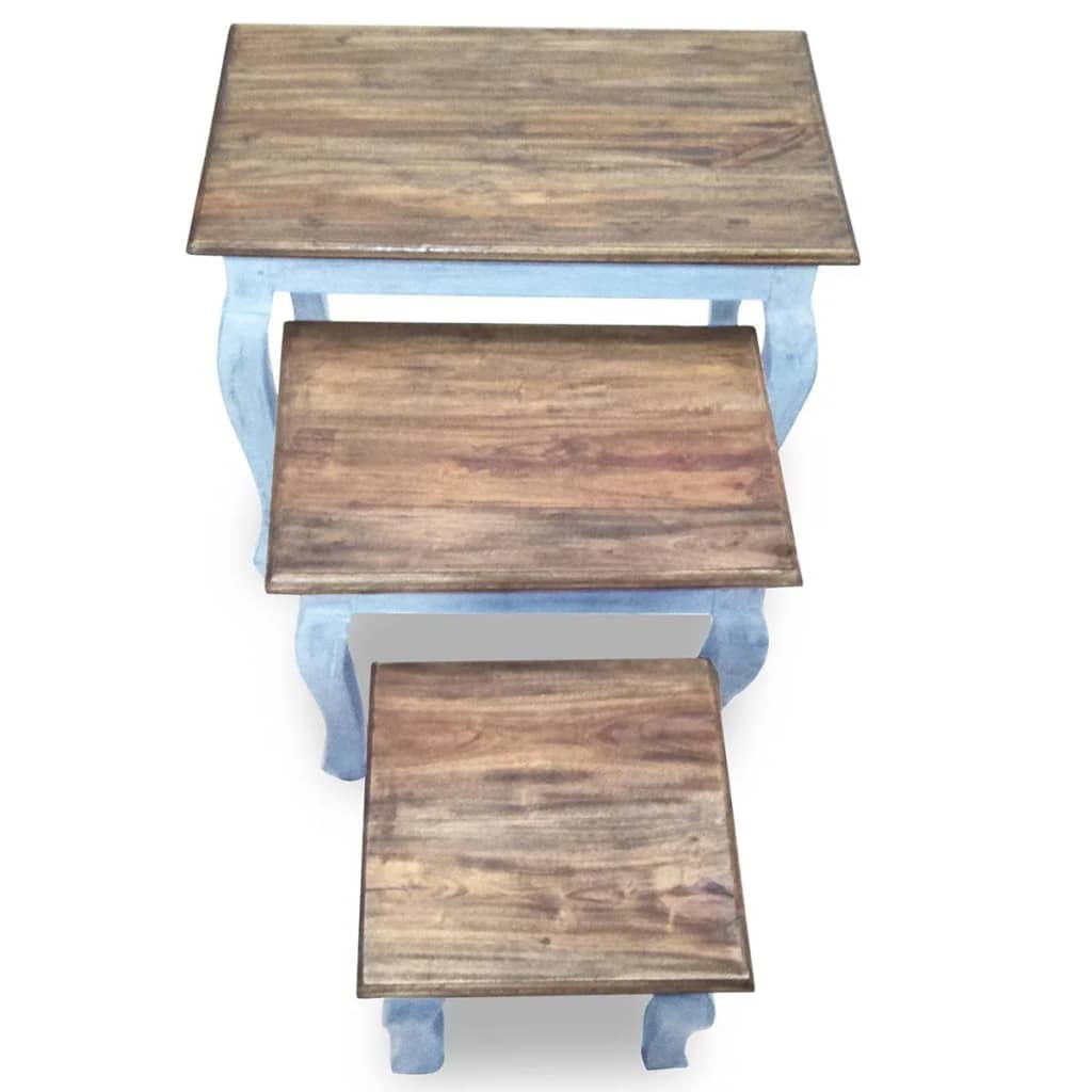 3-Piece Nesting Table Set - Solid Reclaimed Wood Side Tables for Living Room, Bedroom & Office - Space-Saving Modern Home Furniture for Small Spaces