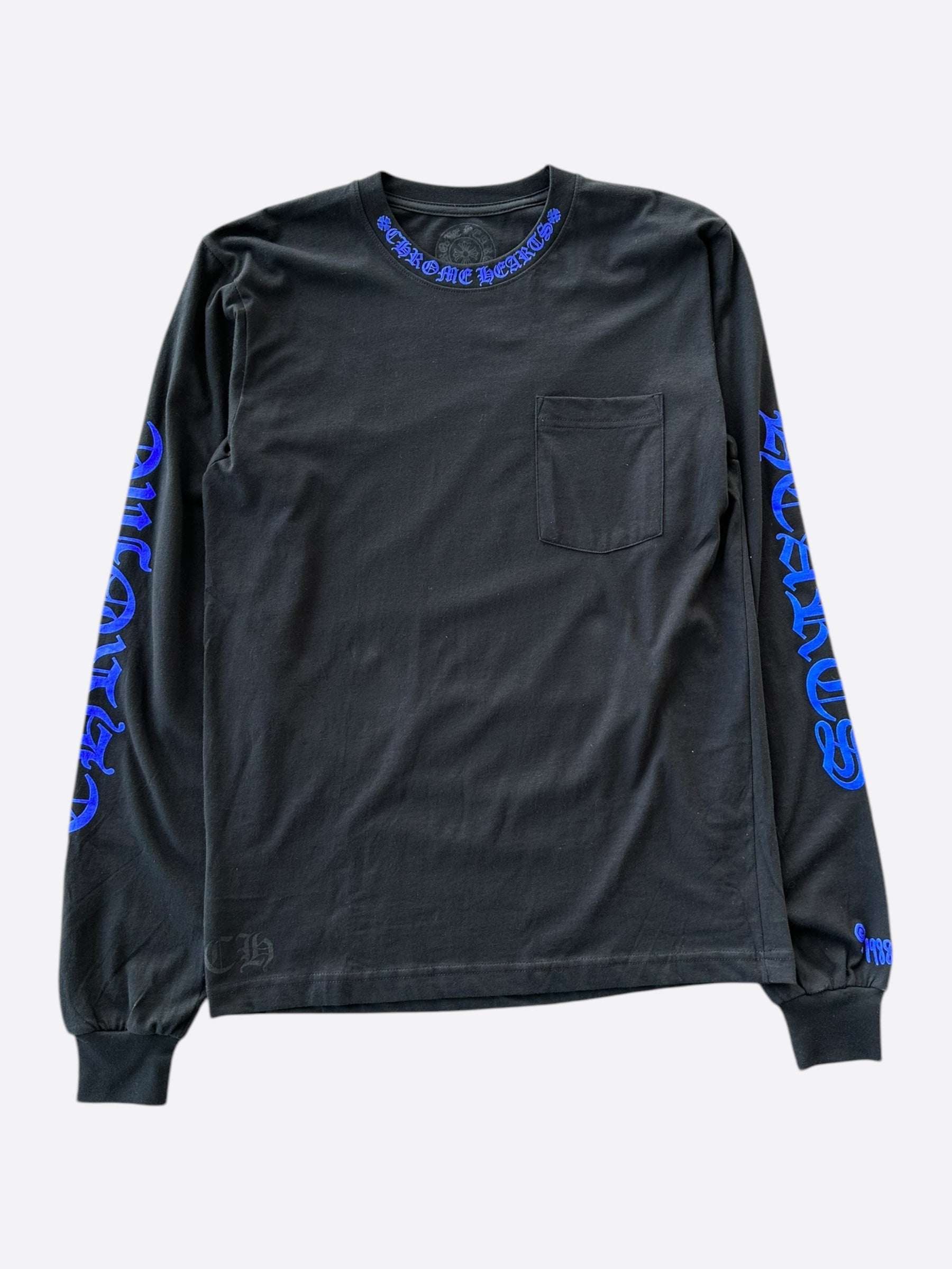 Chrome Hearts Black & Blue Logo Long Sleeve T-Shirt for Men | Trendy Streetwear & Casual Outfits | Perfect for Parties, Concerts & Daily Wear