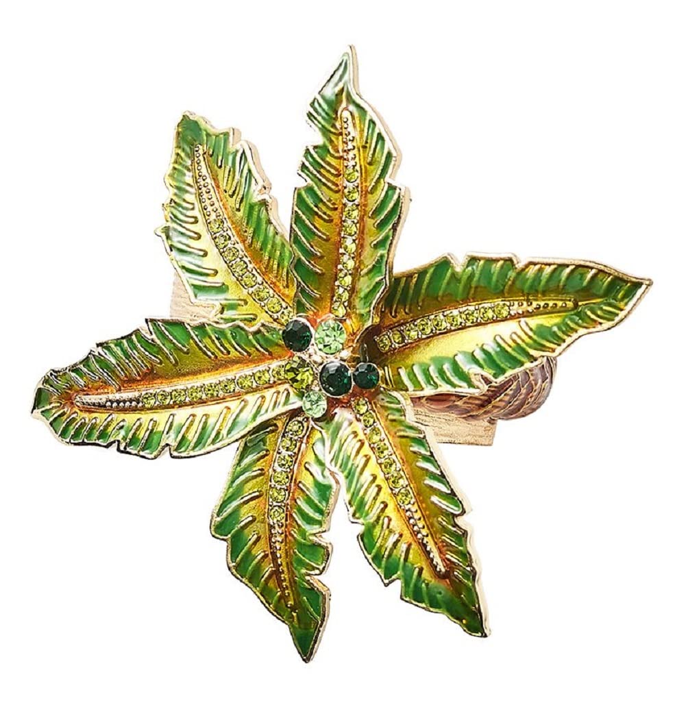 Kim Seybert Palm Coast Green & Gold Napkin Rings - Set of 4, Elegant Table Setting for Dinner Parties & Holiday Decor