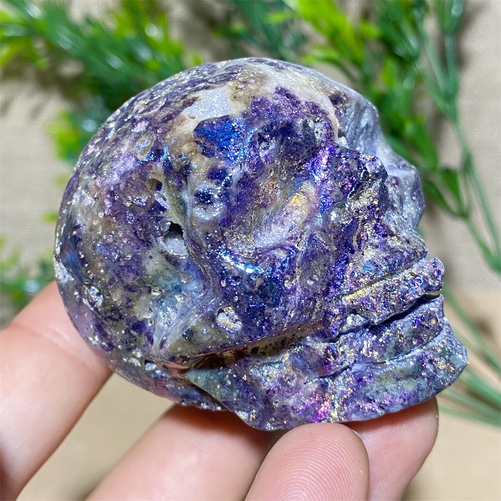 Natural Purple Aura Sphalerite Skull Quartz Crystal - Healing Stone for Reiki, Meditation & Witchcraft - Unique Geode Mineral Specimen for Spiritual Home Decor & Room Aesthetics