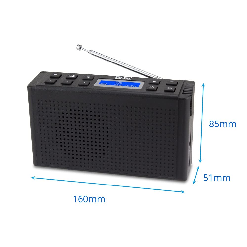 Portable DAB/DAB+ & FM Digital Radio with 3.5mm Headphone Jack - Rechargeable Battery Powered with USB Charging (Black) - Perfect for Home, Office, Travel & Outdoor Adventures